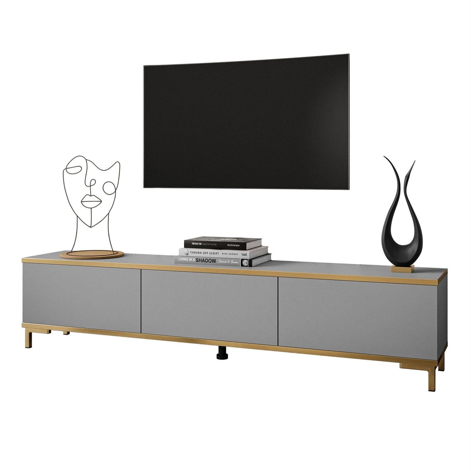 Szafka RTV OXFORD 175 cm szary mat na złotych nogach