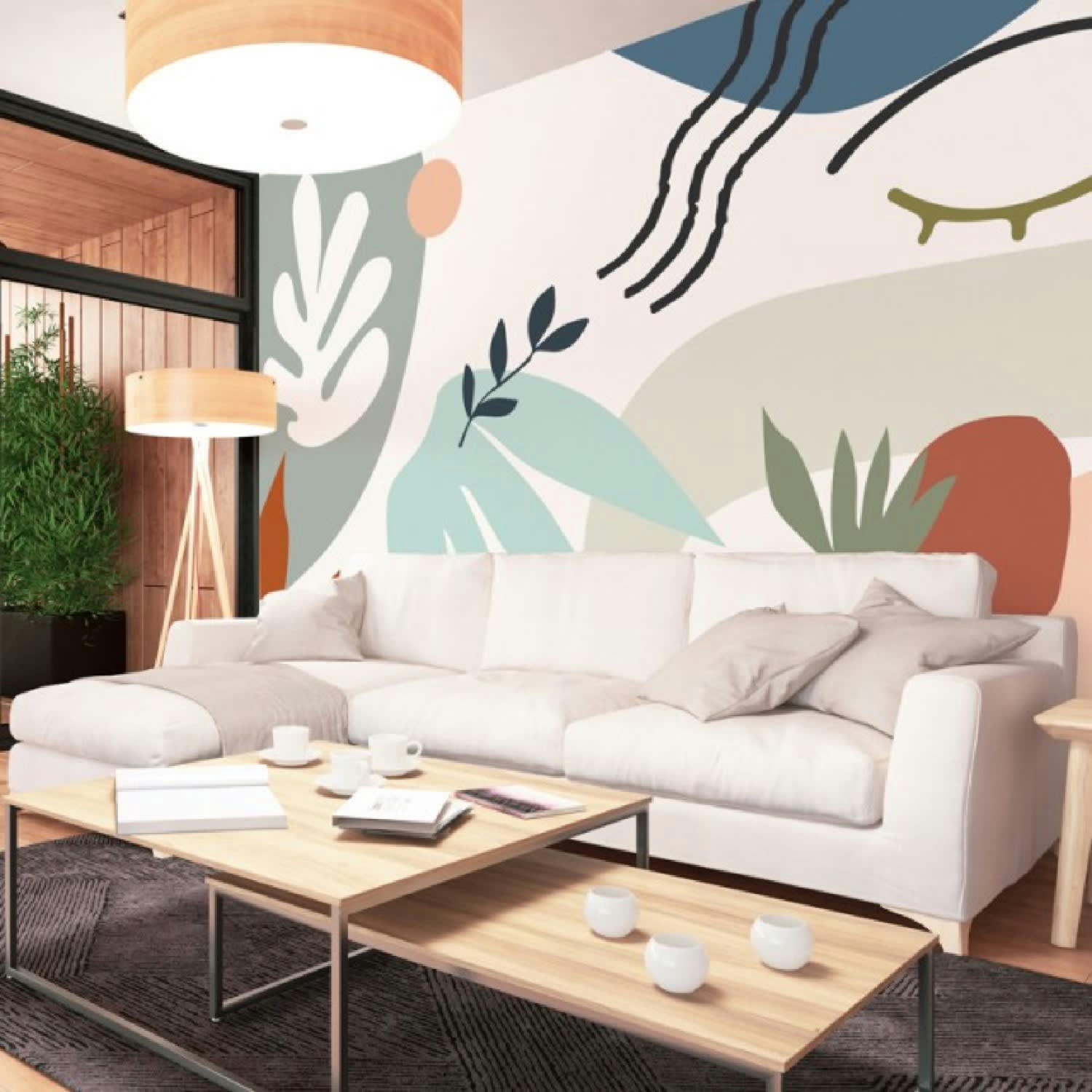 FACE - Papier Peint Panoramique L432xH270cm Multicolore Géométrique