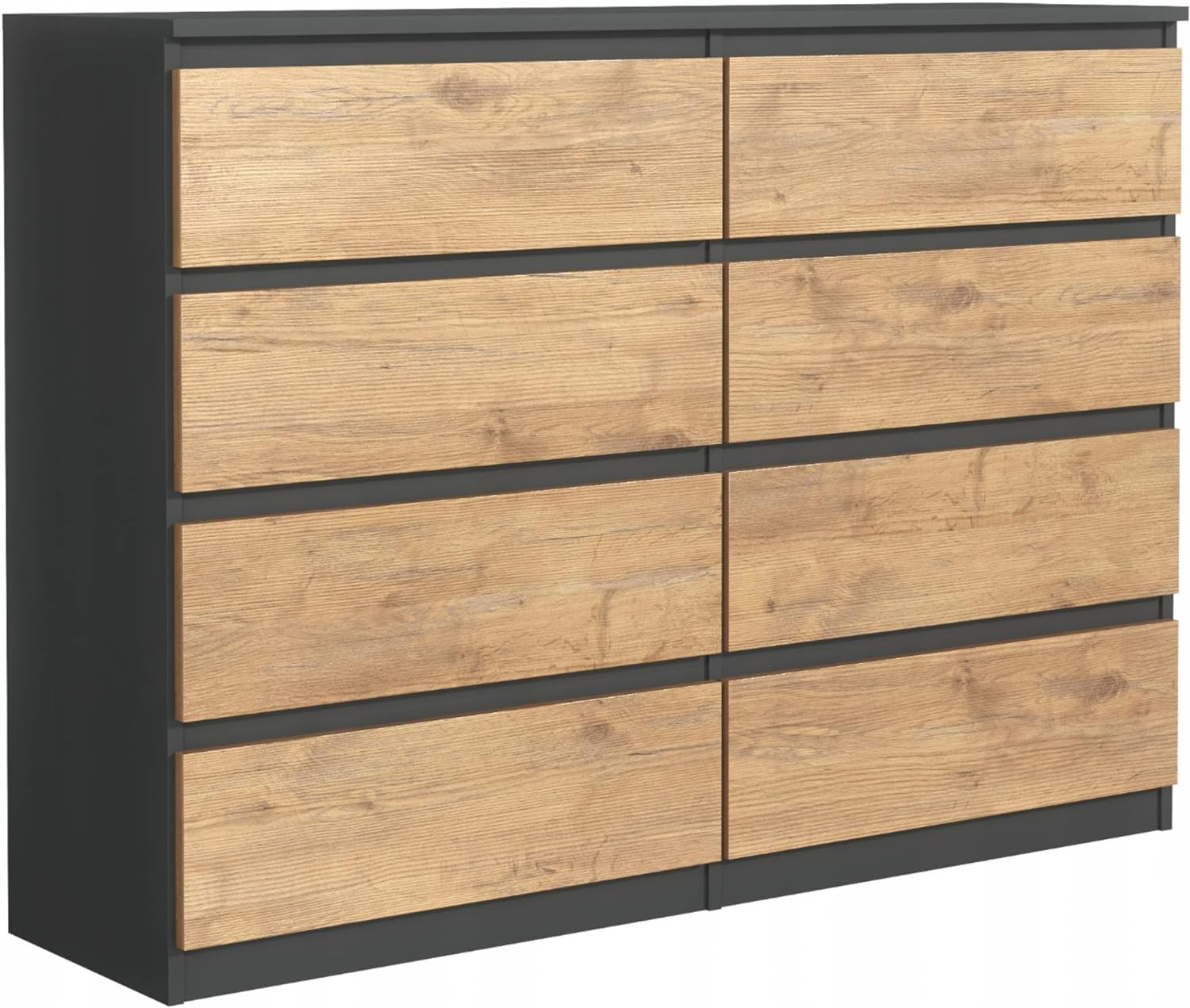 Komoda : 8 szuflad, Antracyt / dąb Lancelot, 120 x 101 x 39 cm