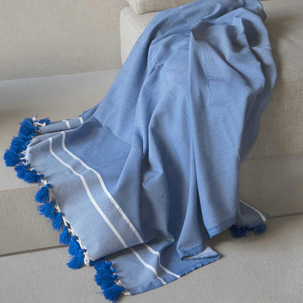 STOCKHOLM - Plaid coton  160x250 bleu grec