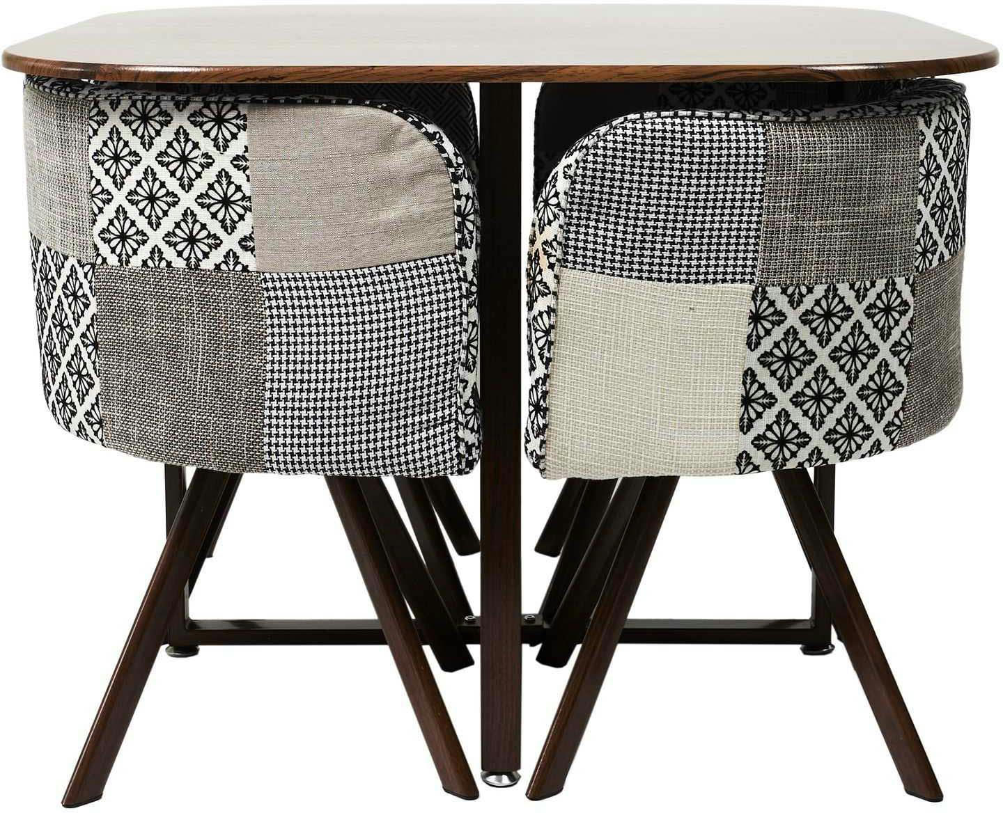 - Ensemble table carrée et 4 chaises encastrables patchwork gris
