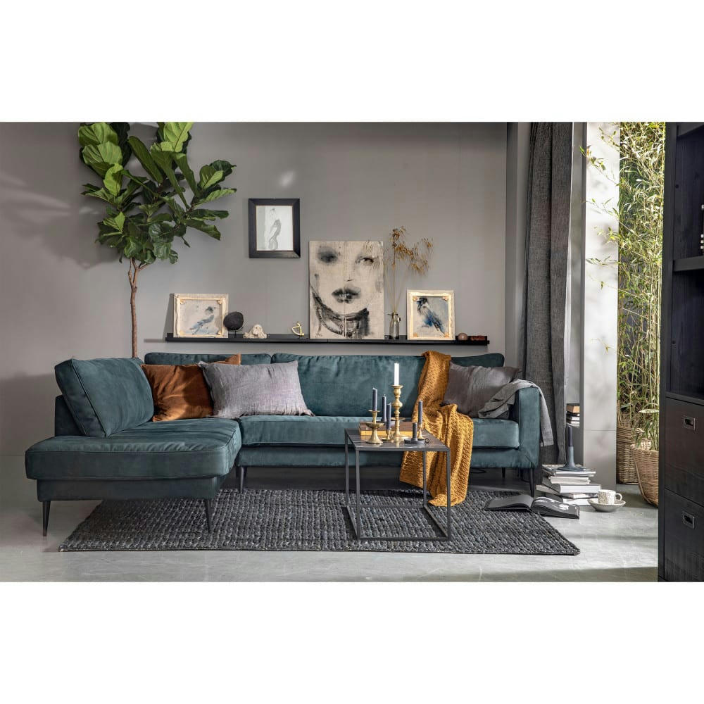 CREW - Canapé d'angle gauche en suédine bleu pétrole 4 places