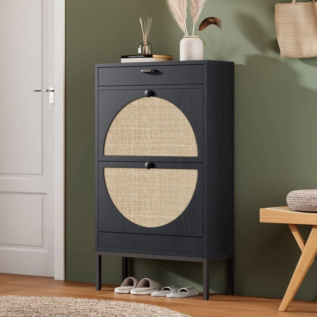 Boho Natural Rattan Shoe Storage Cabinet