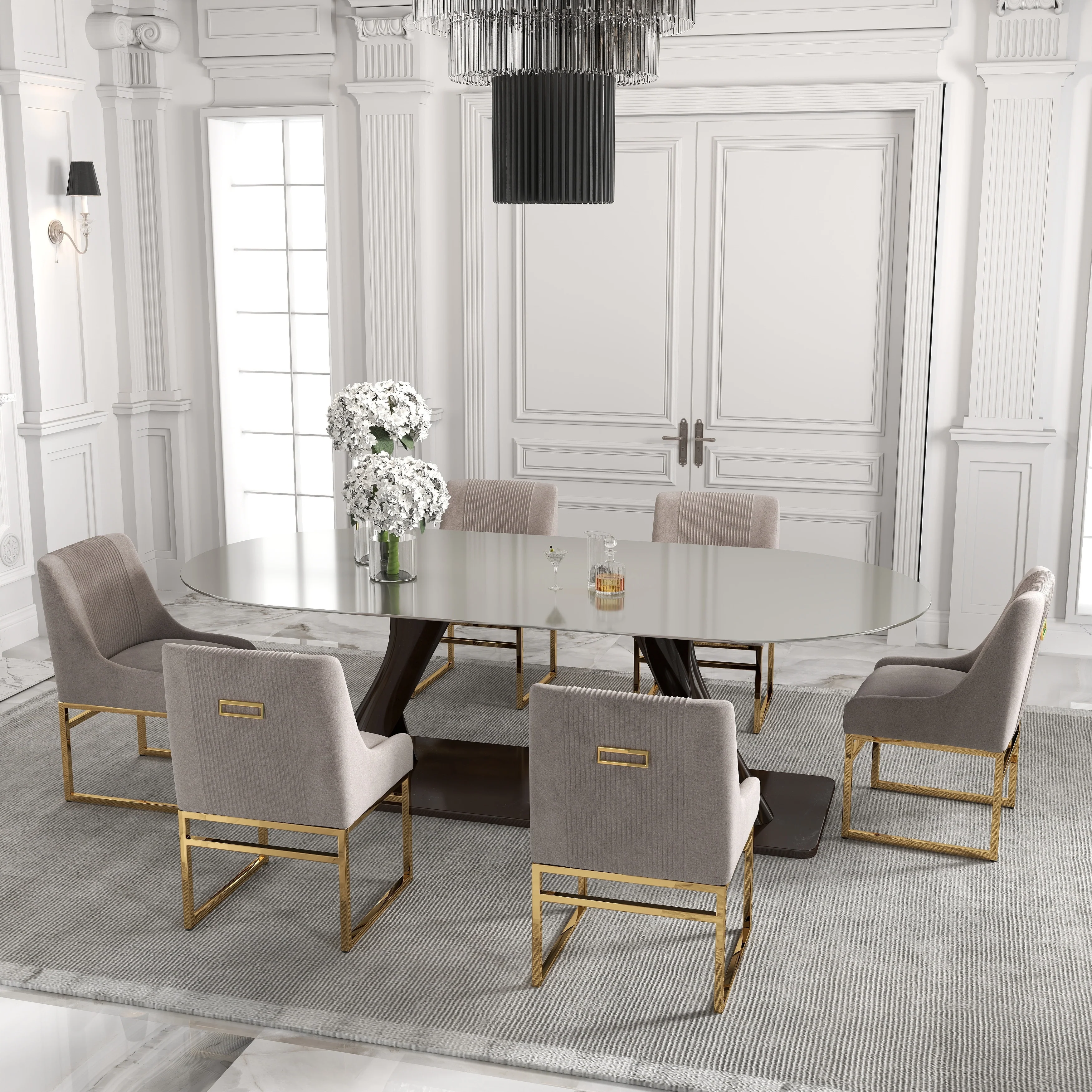 SEYNAR Contempoary Velvet Dining Chair with Metal Frame Legs, set of 6