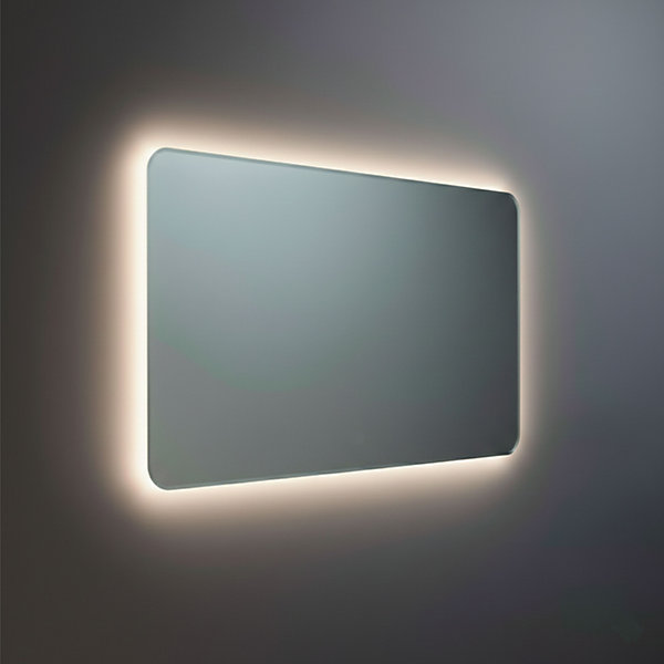 Miroir à bord poli 100x70 cm avec coins arrondis et rétroéclairage périmétrique, système antibuée