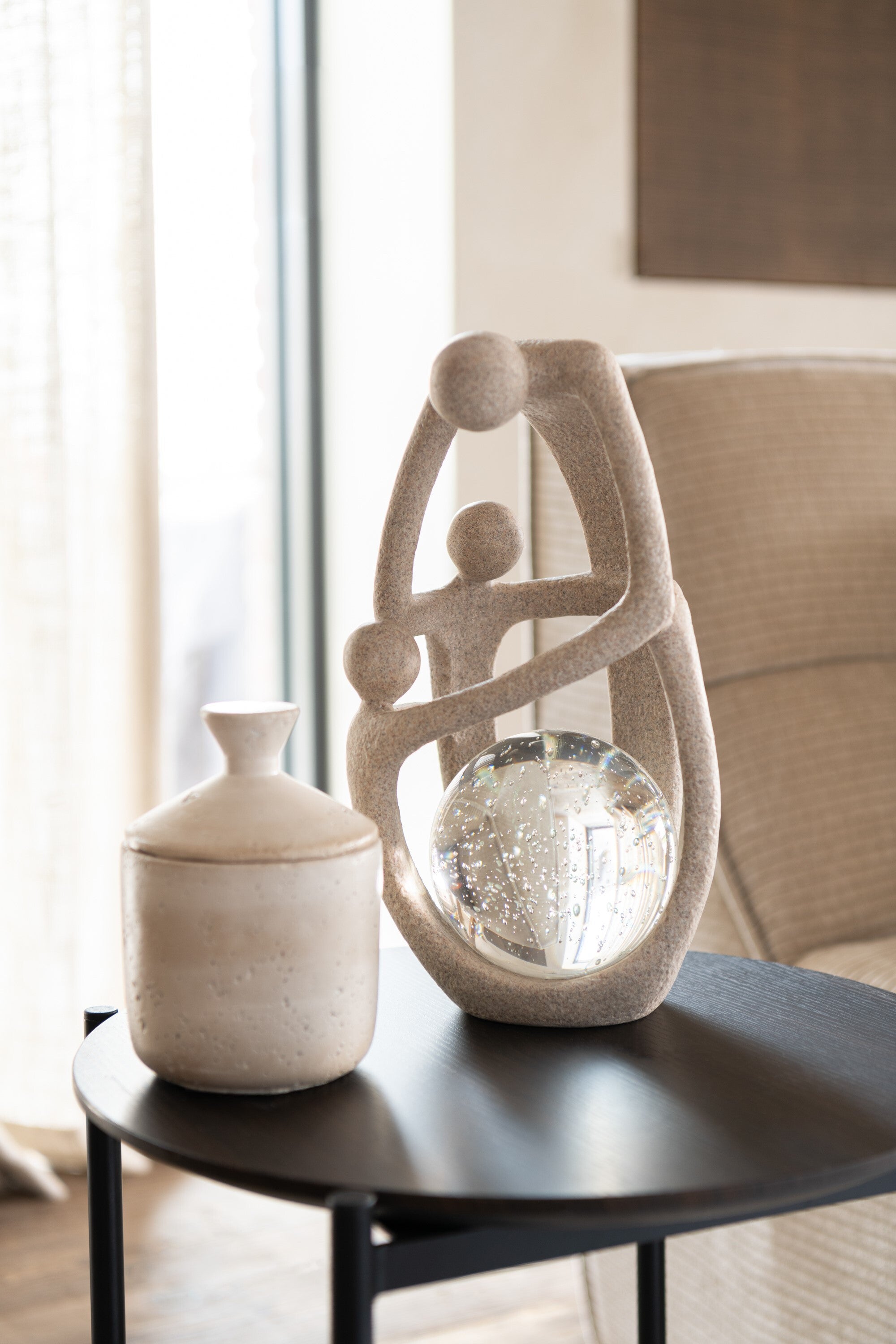 J-Line decoratie Abstract Op Sokkel - polyresin - beige/zwart