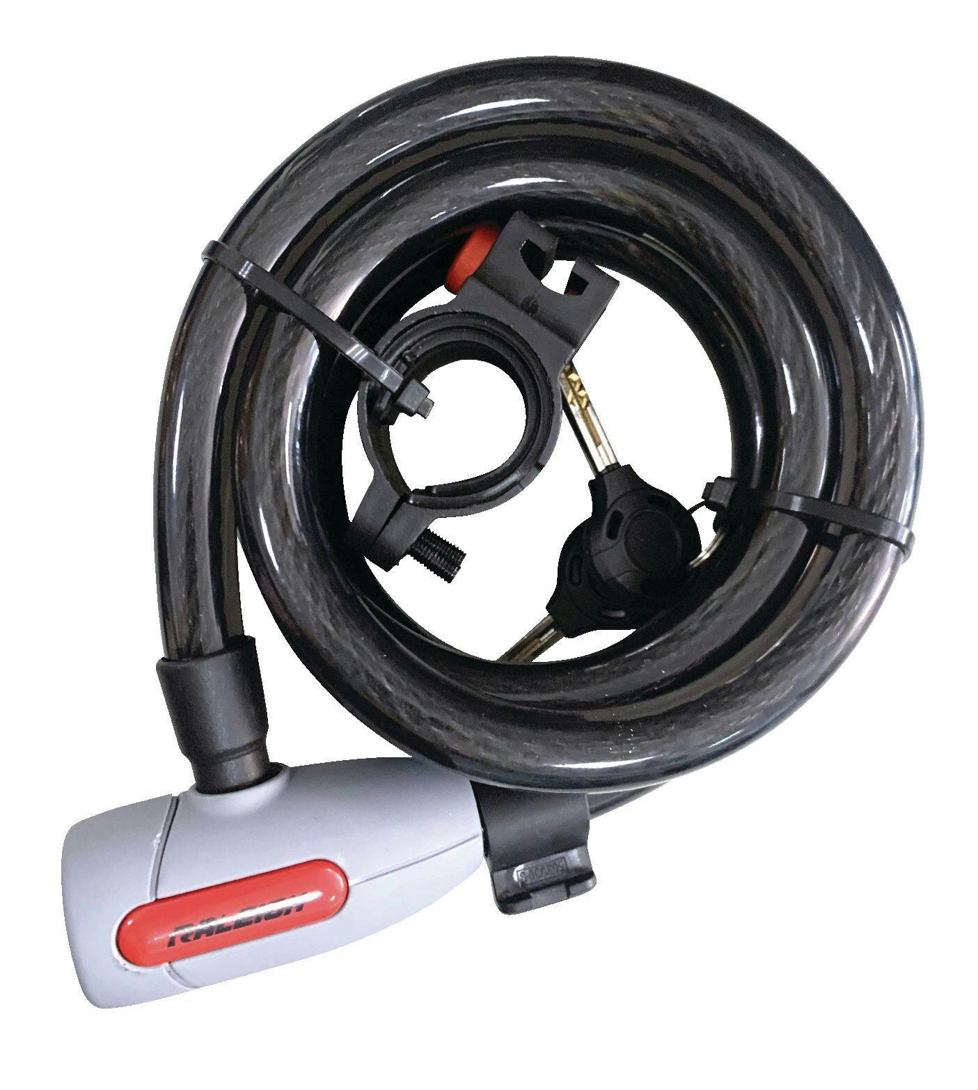 Raleigh Rubberized Bike Lock Cable w/3 Keys Anti-Theft, Grey, 15-mm x 6-ft