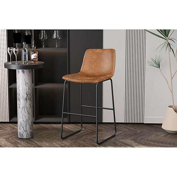 Chaise de comptoir MANCOPU cognacPieds en métalHauteur 93 cmStyle vintage