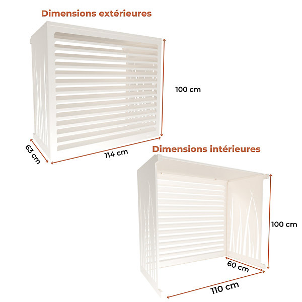 DECOAIRCO - Cache climatiseur extérieur métal - Cache clim, pompe à chaleur, protection groupe extérieur -Taille L - Blanc crème
