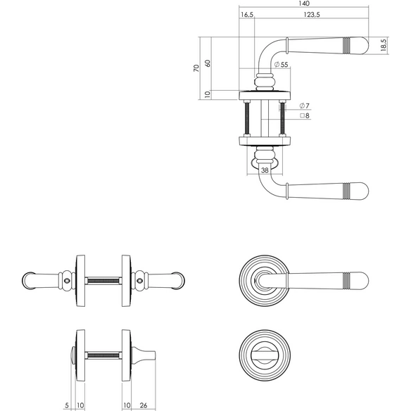 Türdrücker mit Rosette »Helena«, D.55x10mm WC 8mm stift