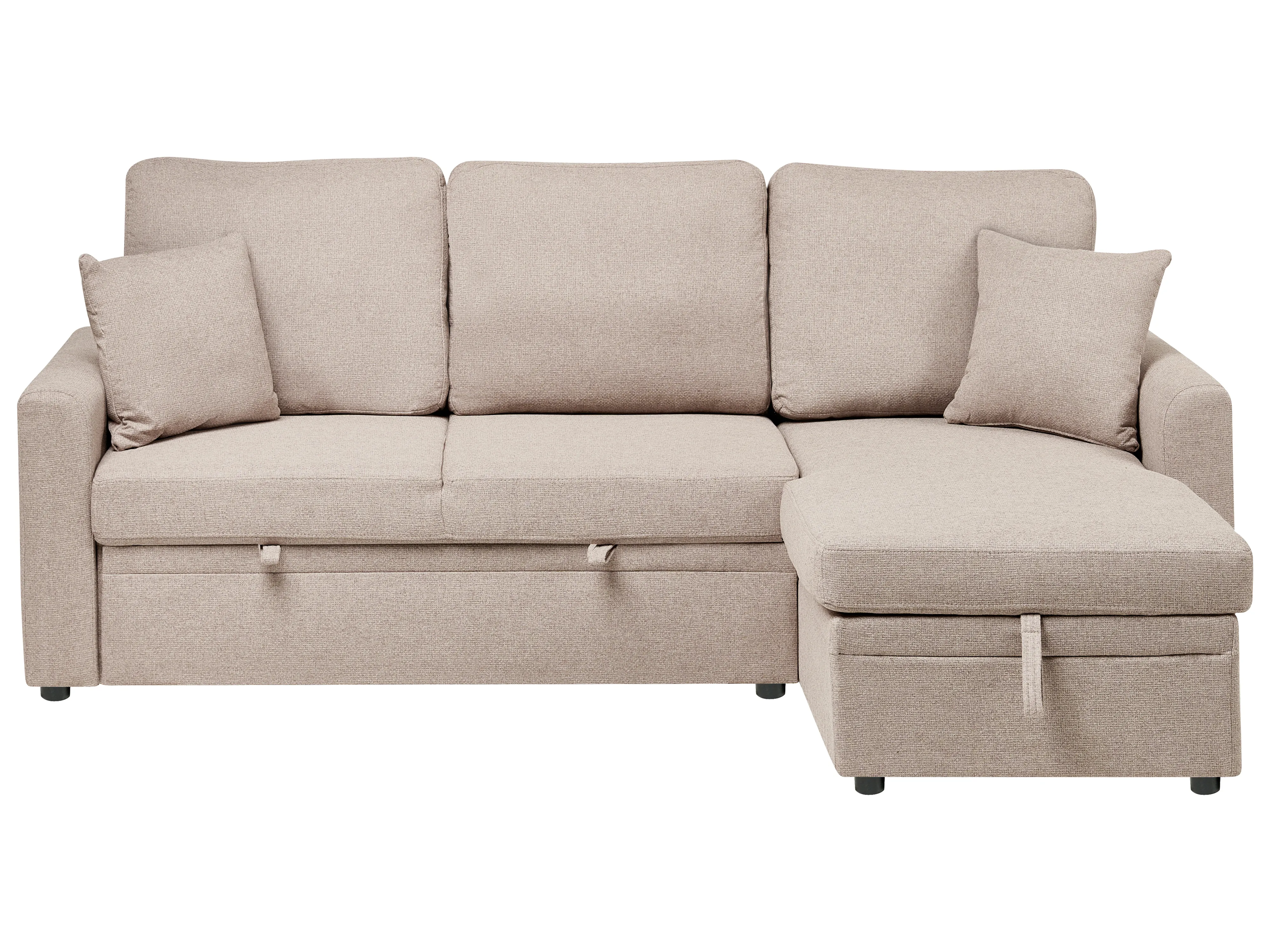 Corner Sofa Bed 3 Seater NASSJO Faux Linen Light Brown with Storage Left Hand
