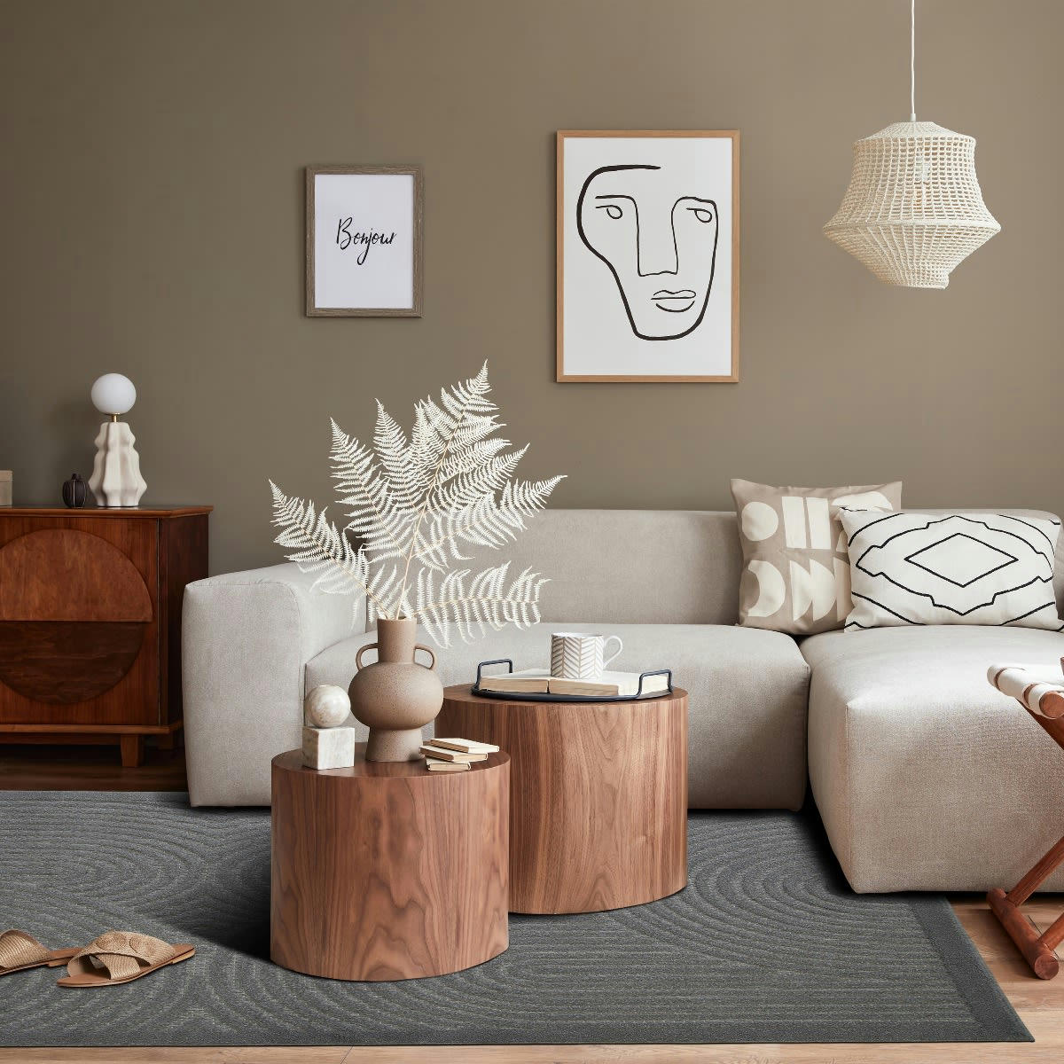 NEW - Tapis intérieur/extérieur motif art déco relief gris 120x170