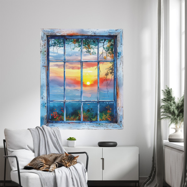 Naklejka wyrwa w ścianie okienny zachód dziura 3D 66x80