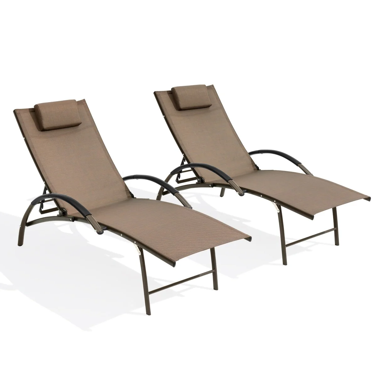 Outdoor Adjustable Chaise Lounge Foldable Chairs with Headrest (Set of 2)