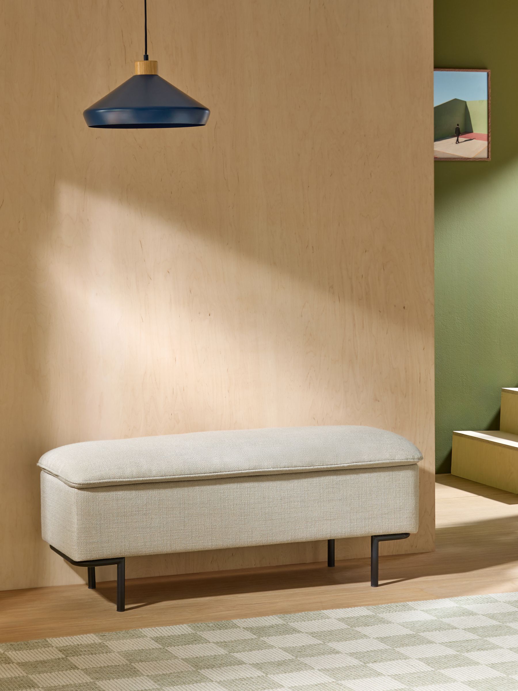 Harlow Storage Ottoman Bench in Natural Oat Textured Weave