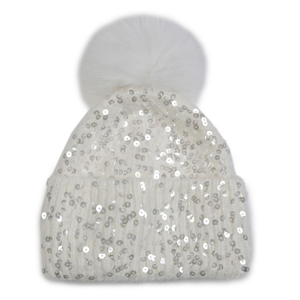 PEACH ACCESSORIES Dazzling Sequin Pompom Hat