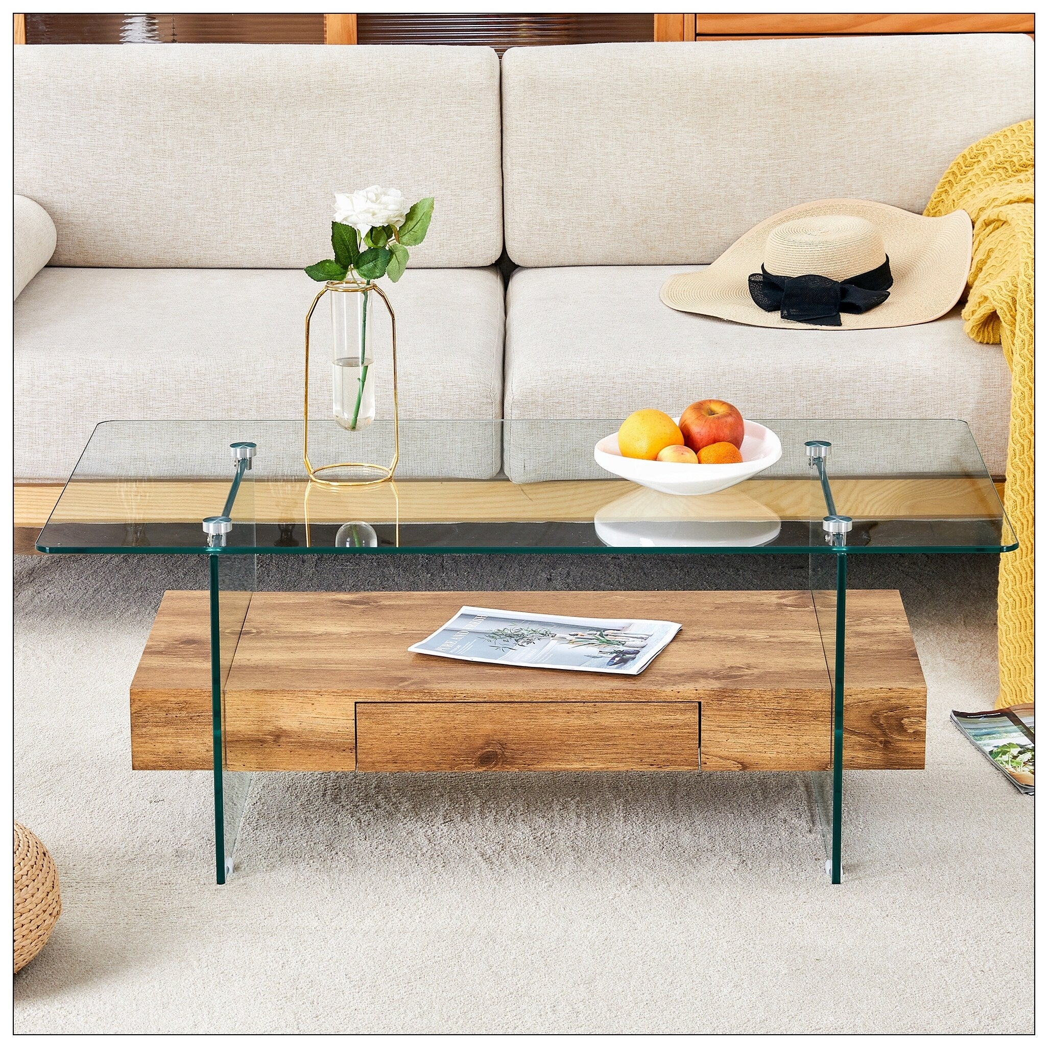 43.3 Inch Modern Two-Tier Coffee Table -Multifunctional Storage Design