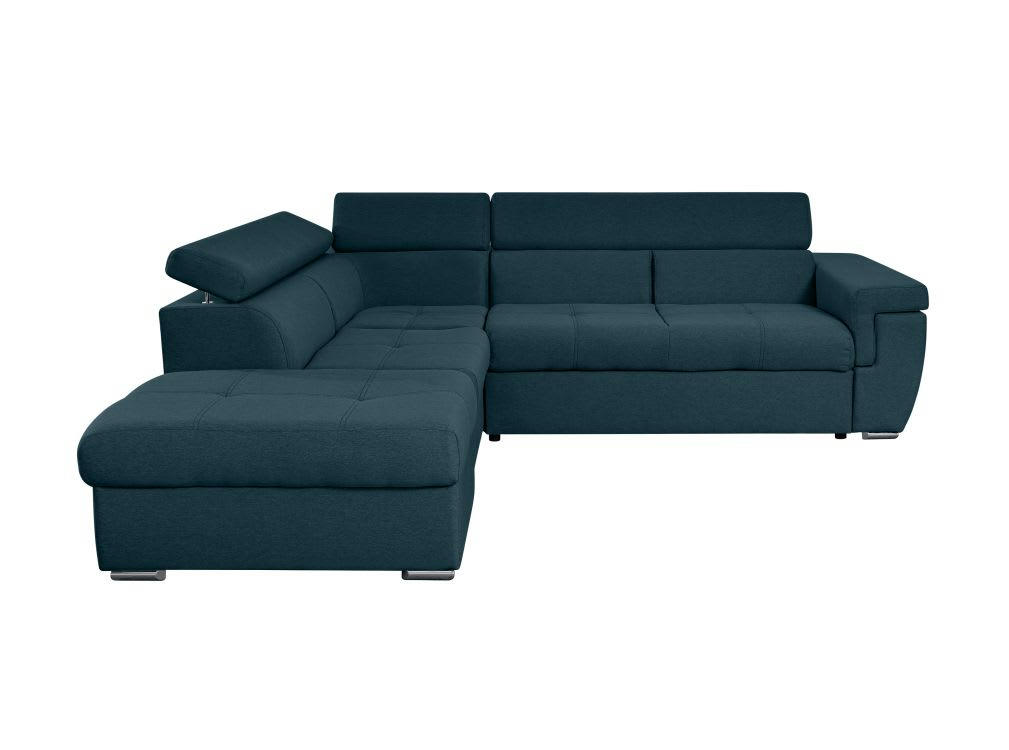 INAYA - Canapé d'angle gauche 5 places convertible en tissu - Bleu pétrole