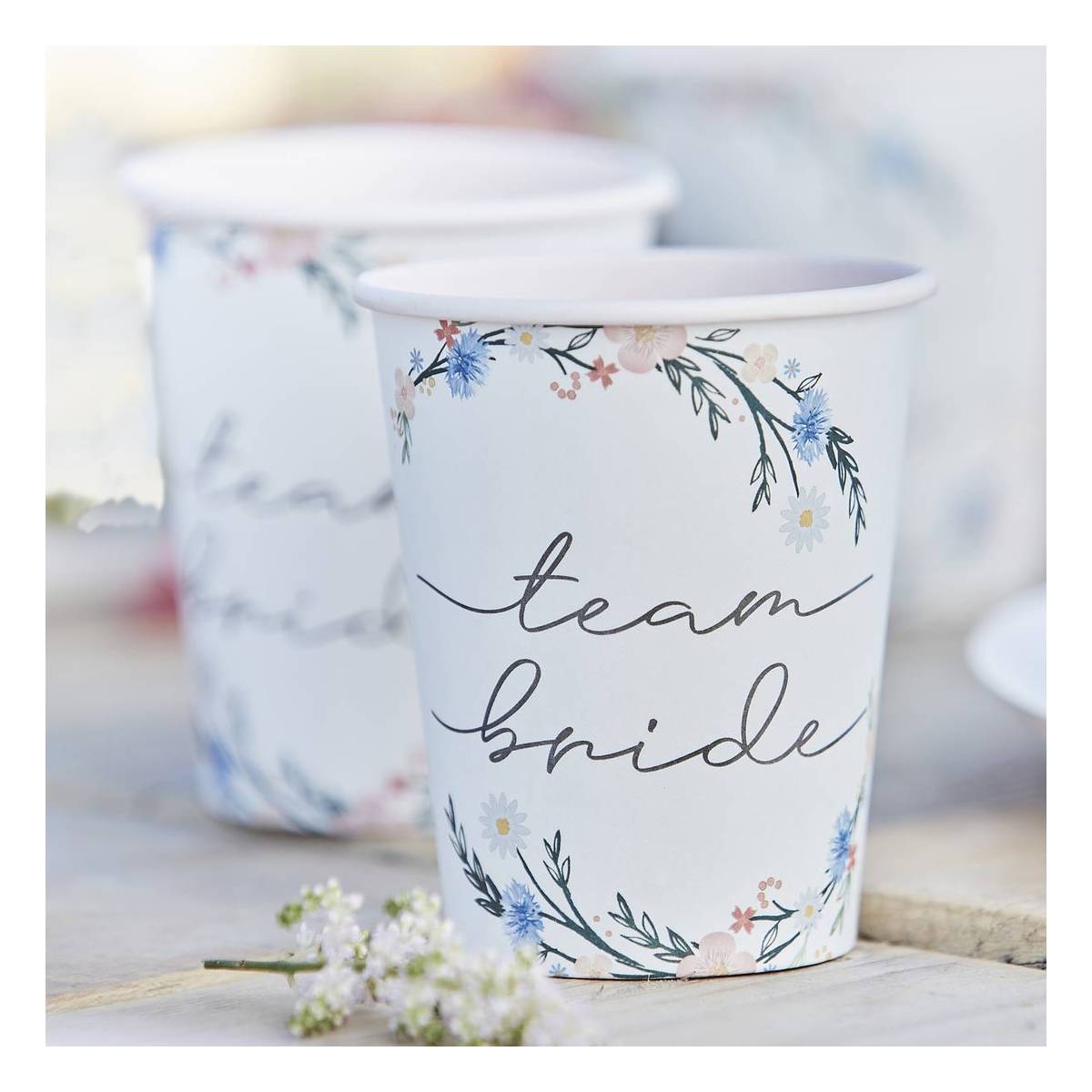 Ginger Ray Floral Team Bride Paper Cups 8 Pack