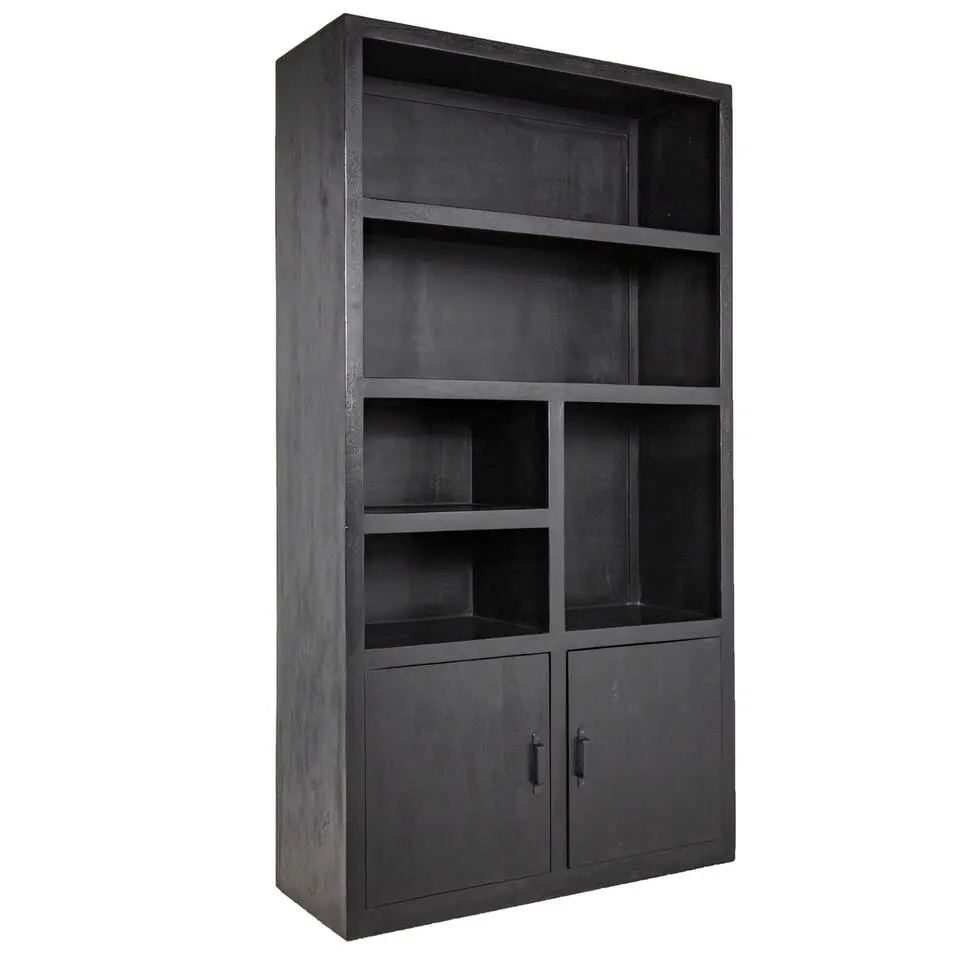 Wandkast Mangohout Zwart - 120x45x220cm - Kast Xander