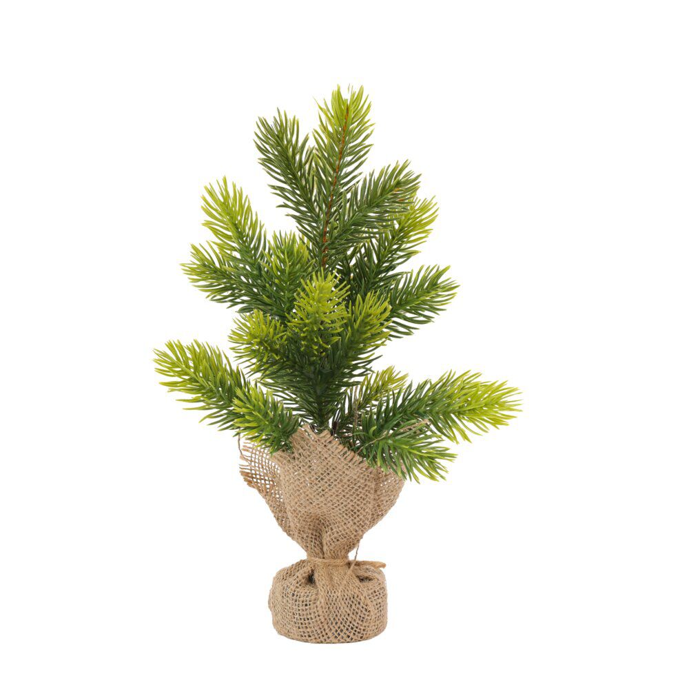 Mini sapin de No&euml;l artificiel à poser pot jute Ø15xH25cm