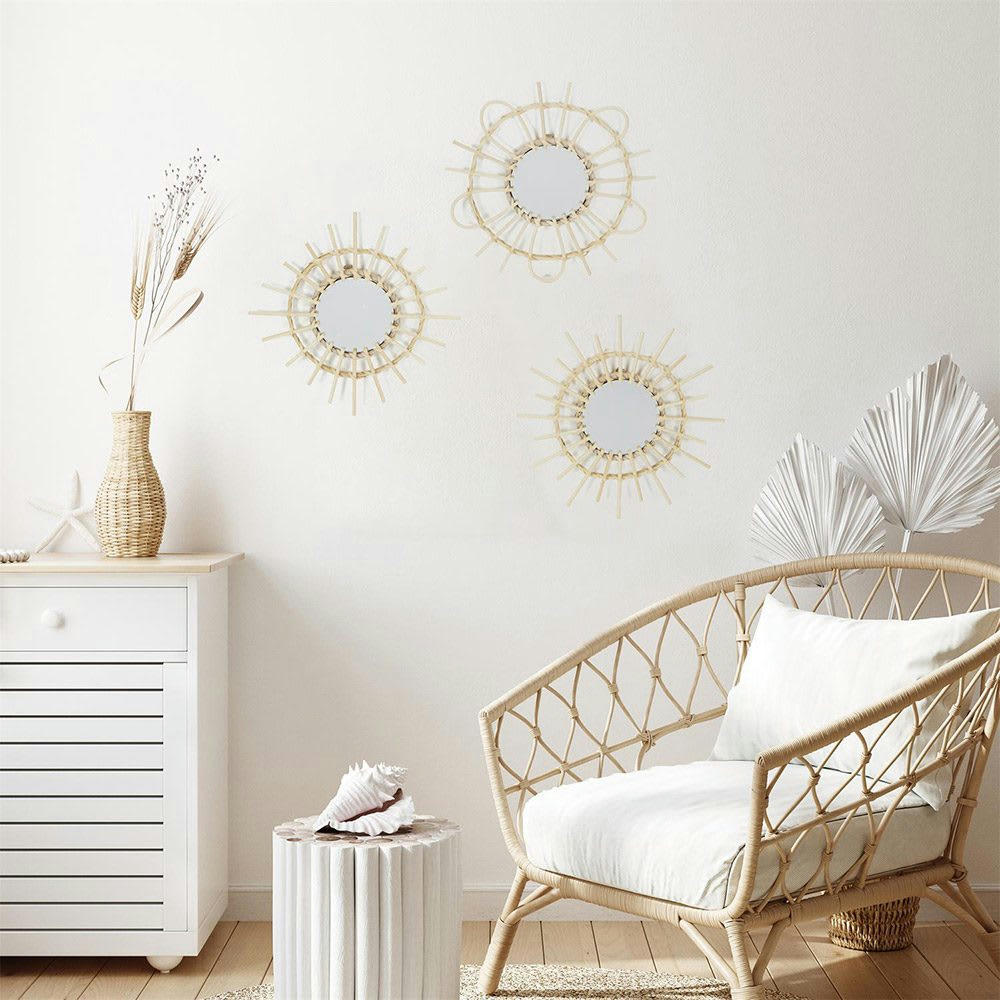 - Miroirs rotin D28cm - Lot de 3