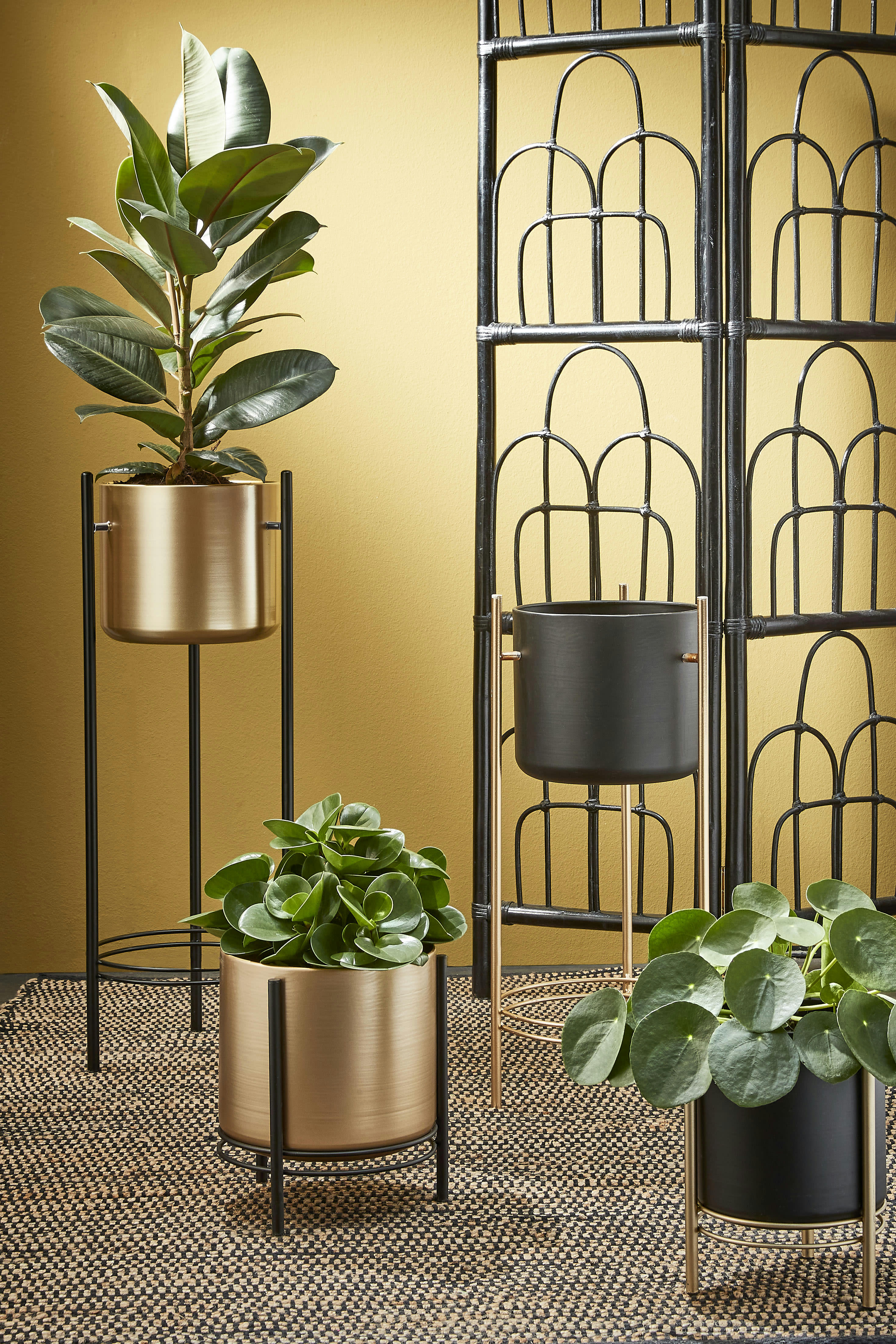 SVERRE - Cache-pot en métal noir et doré H28