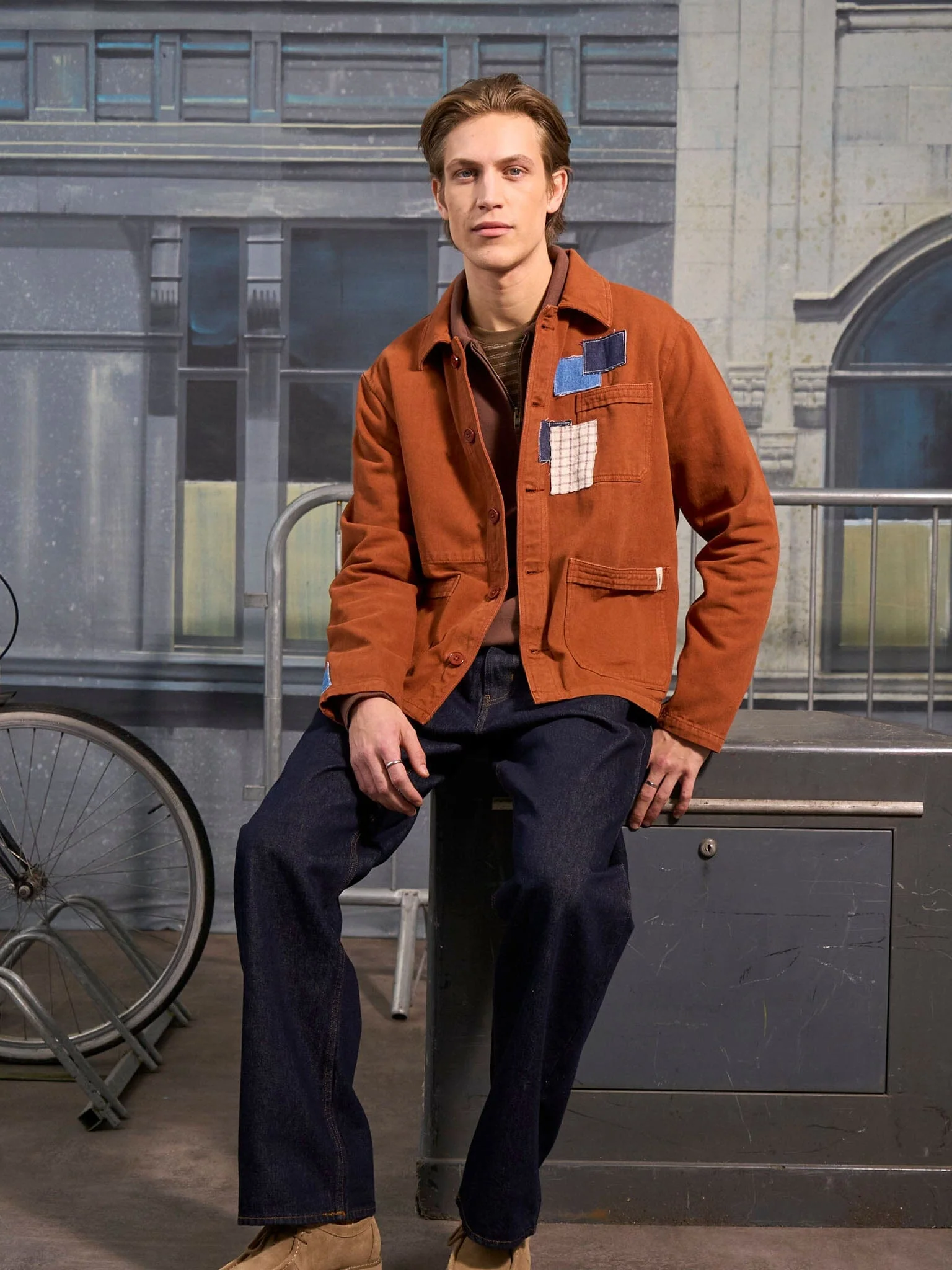 Brecon Cotton Patch Chore Jacket in Orange