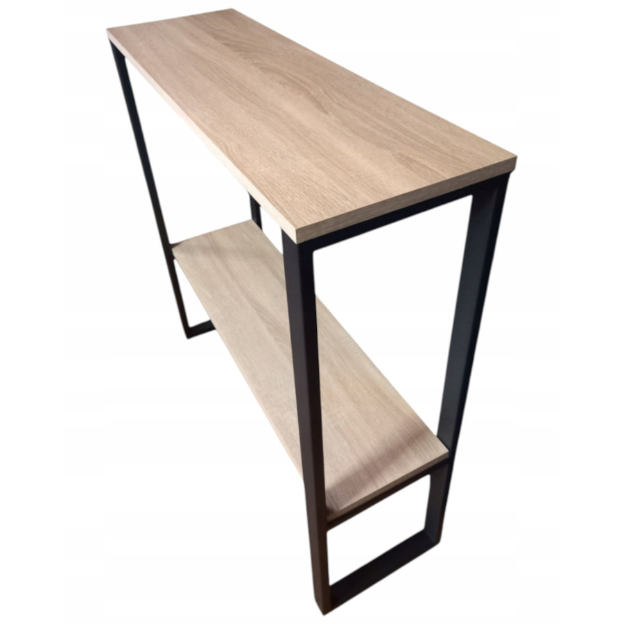 Konsola loft dąb sonoma 90x29x92cm 2 poziomy stolik pomocniczy metal