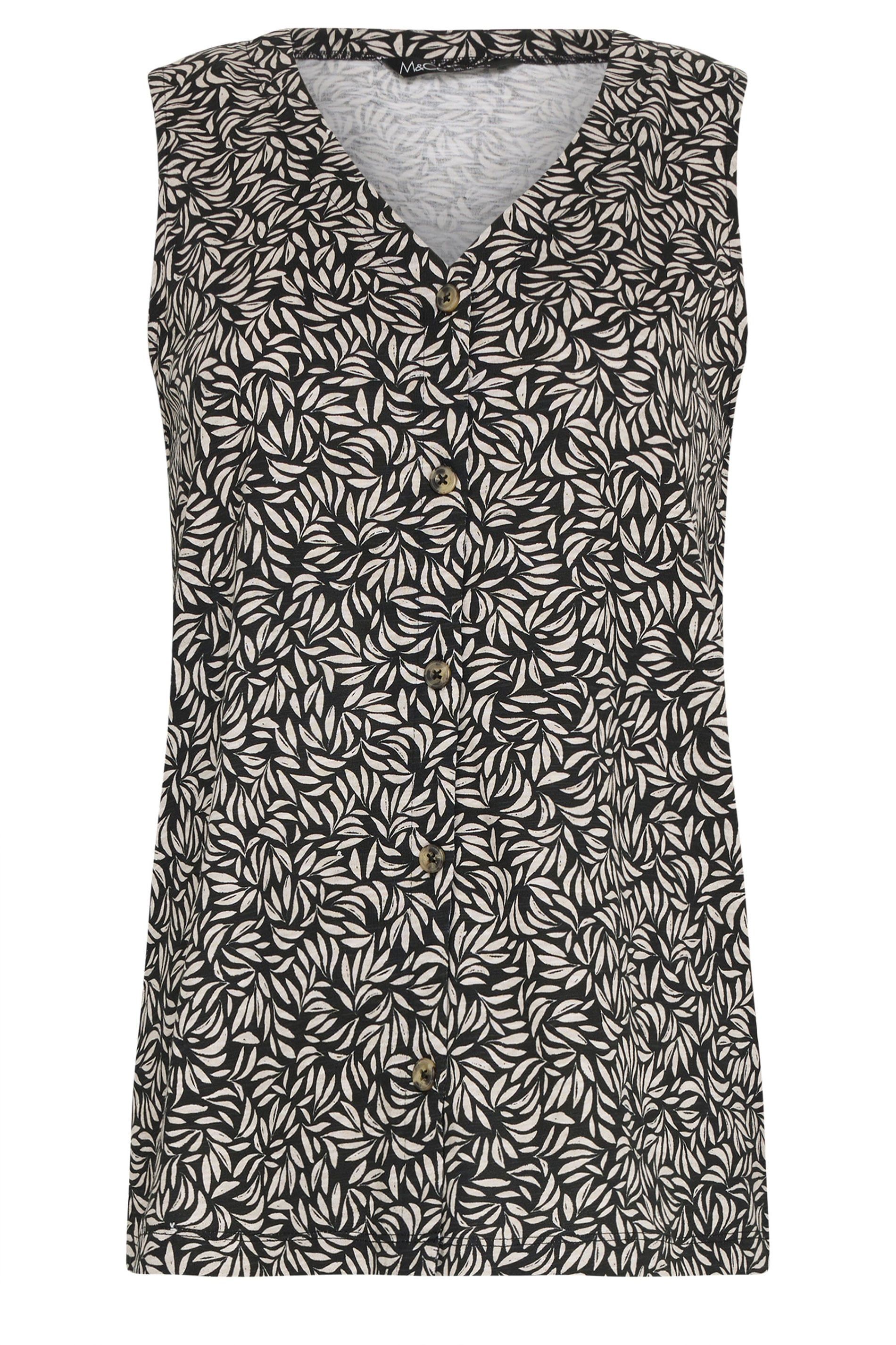M&Co Printed Button Detail Cotton Vest Top