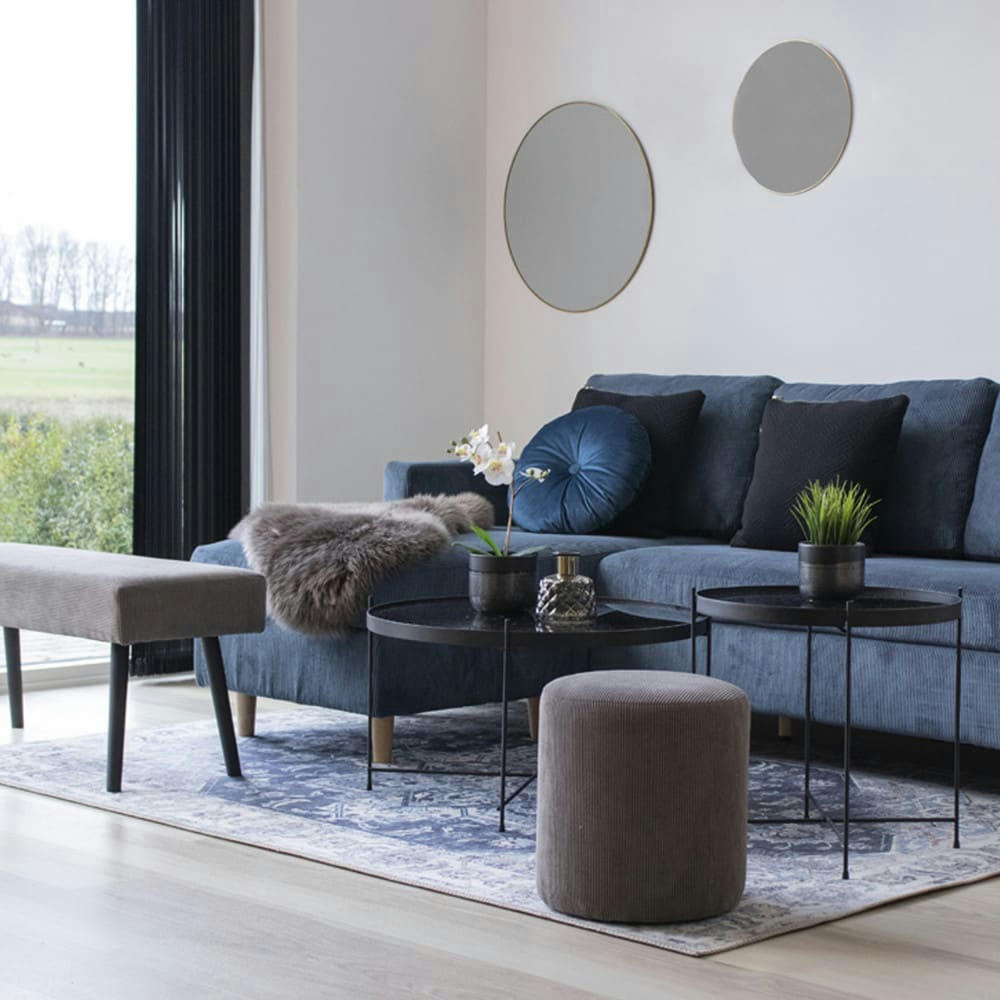 HAVANA III - Tapis vintage en chenille bleu  et  beige 160x230 cm