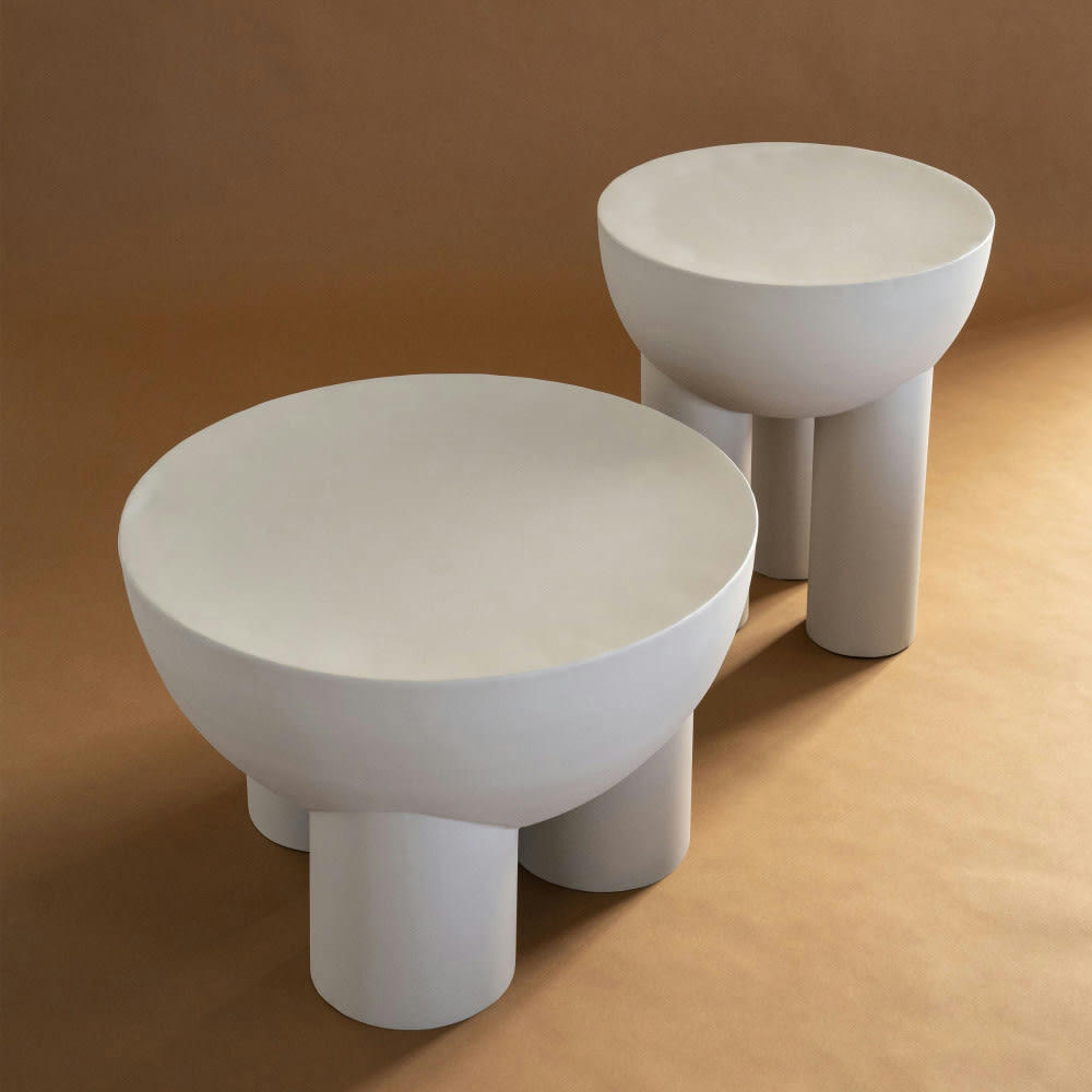 OLLIE - Table d'appoint en métal D59cm ecru