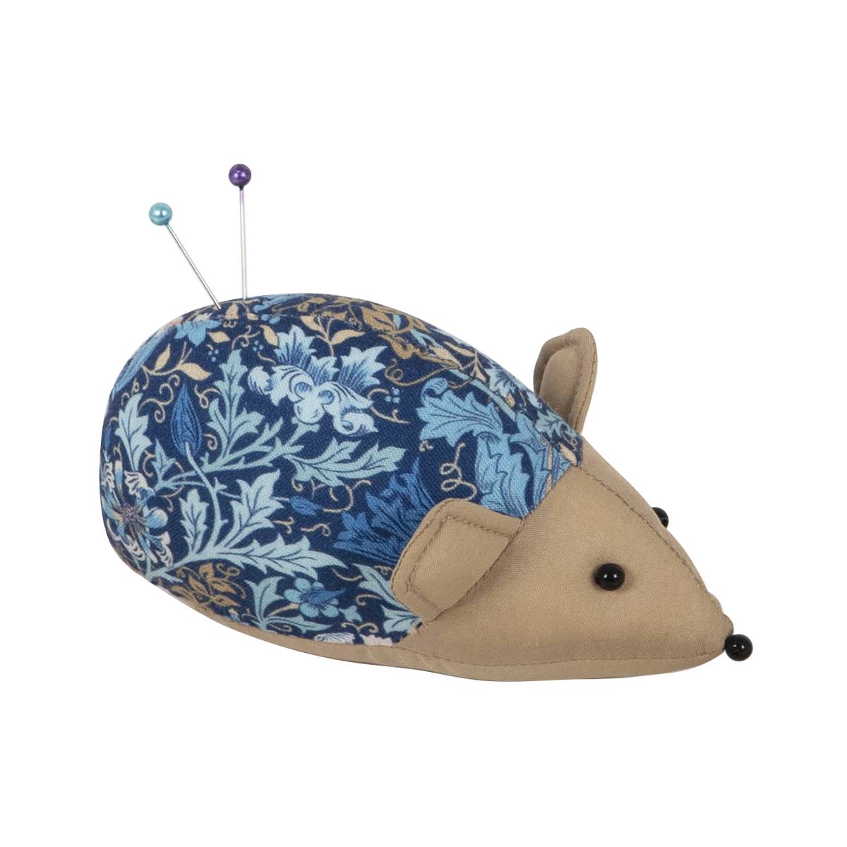 Blue Woodblock Floral Hedgehog Pin Cushion