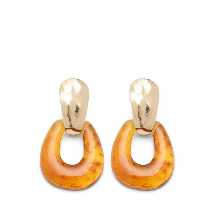 Manfield Goudkleurige statement oorbellen met bruine statement pieces