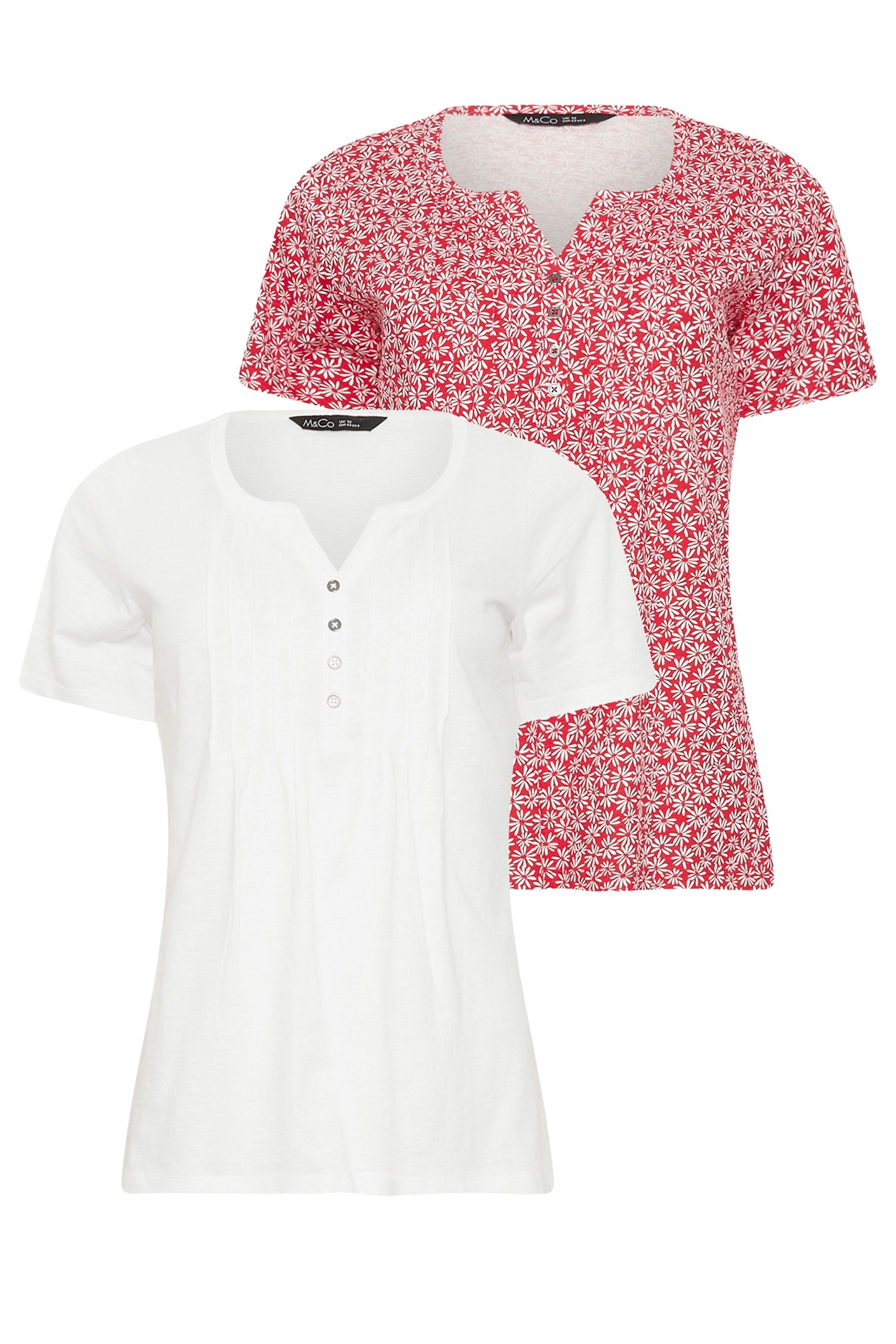 M&Co 2 Pack Floral Cotton Henley Tops