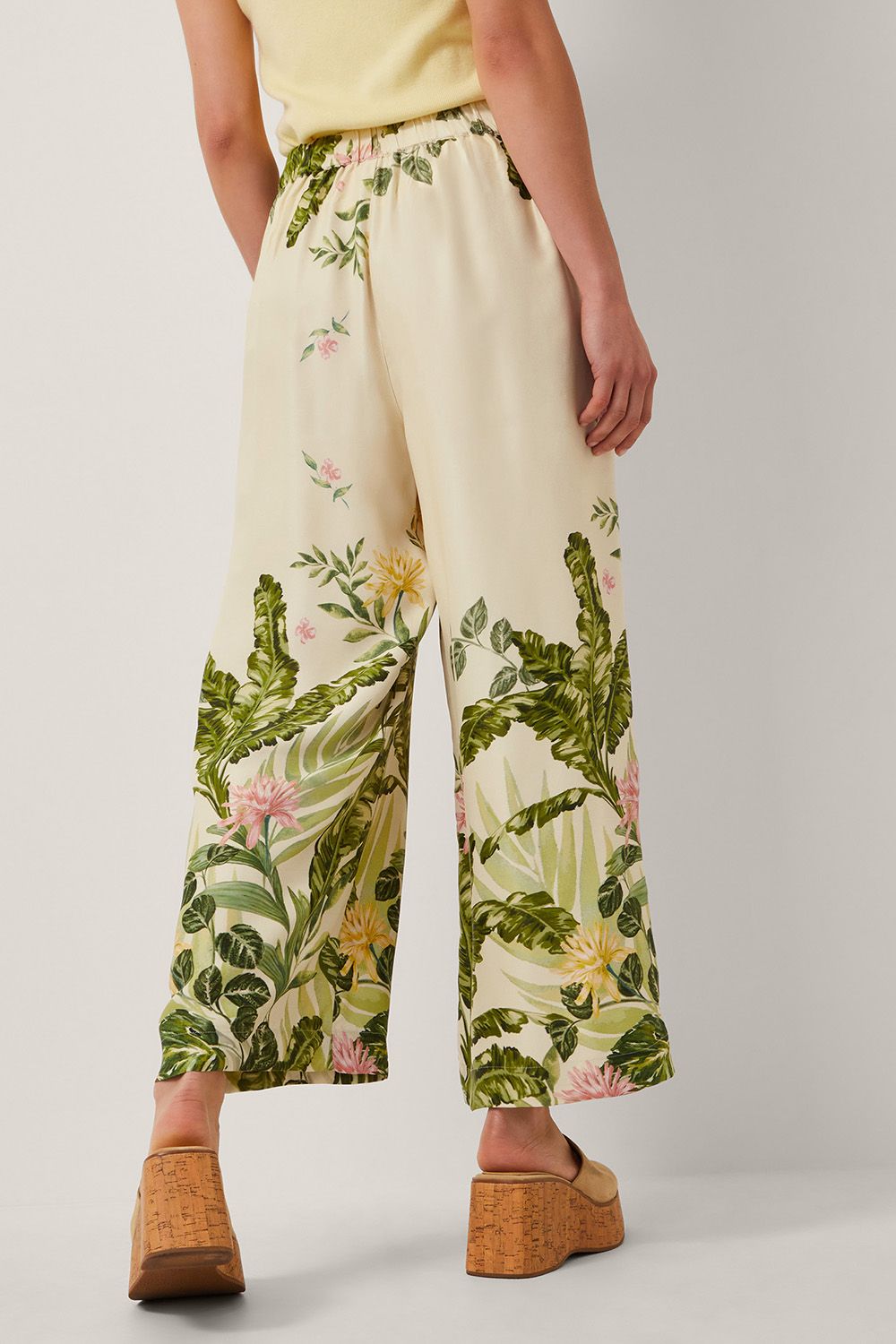 Monsoon Fleur Floral Wide Leg Trousers Cream