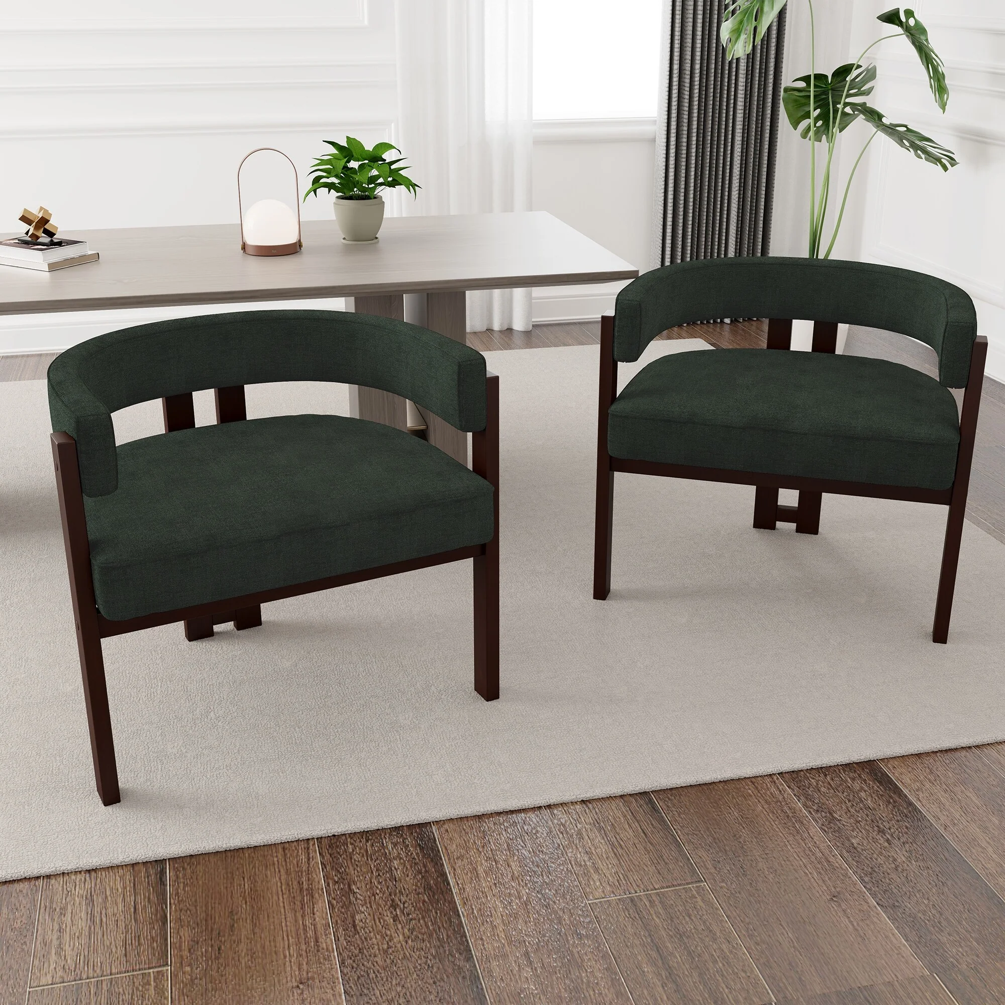 Set of 2 Modern Teddy Upholstered Accent Chairs, Open Back Barrel Dining Chair for Living Room & Bedroom