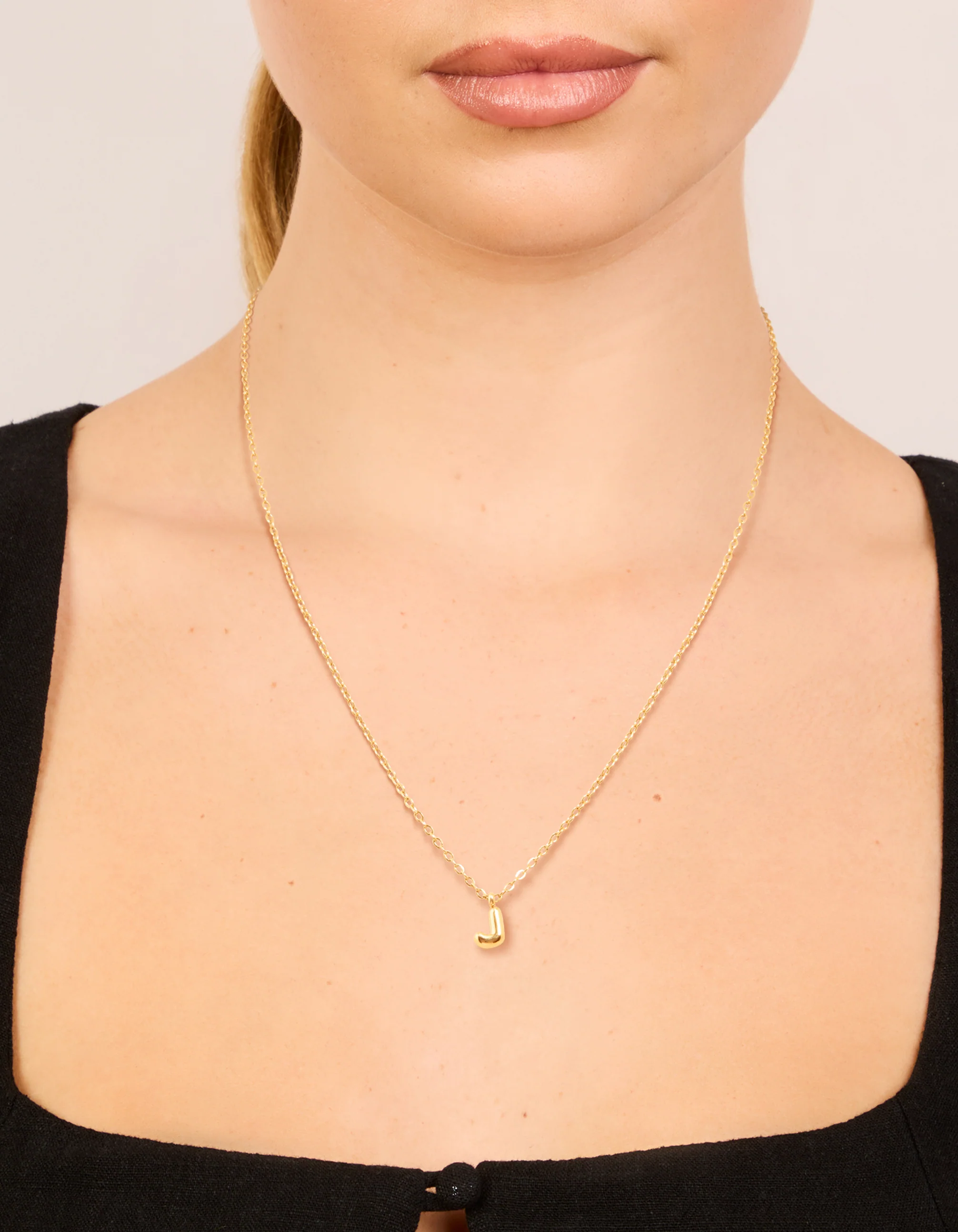 Waterproof Gold Plated Stainless Steel Mini Bubble Letter J Necklace