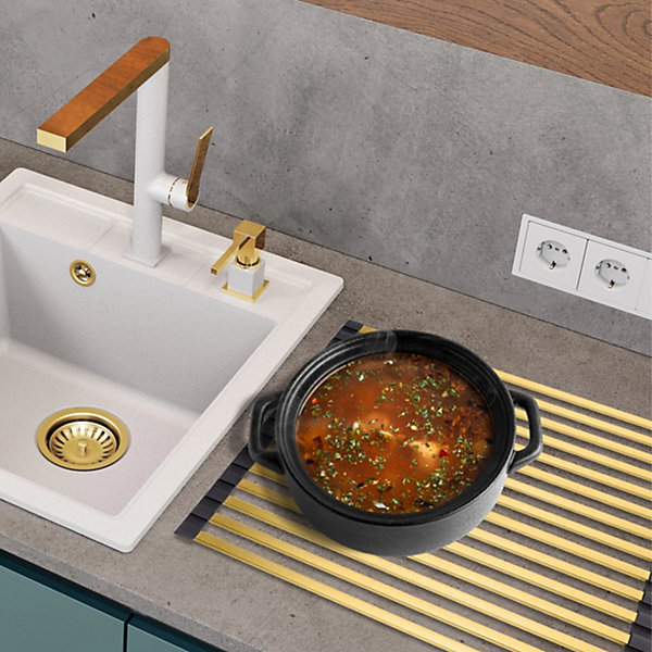 Egouttoir vaisselle rabattable inox doré Helika - dessous de plat doré