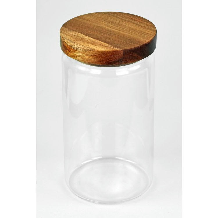 - Bocal en verre borosilicate, couvercle bois acacia 1500 ml