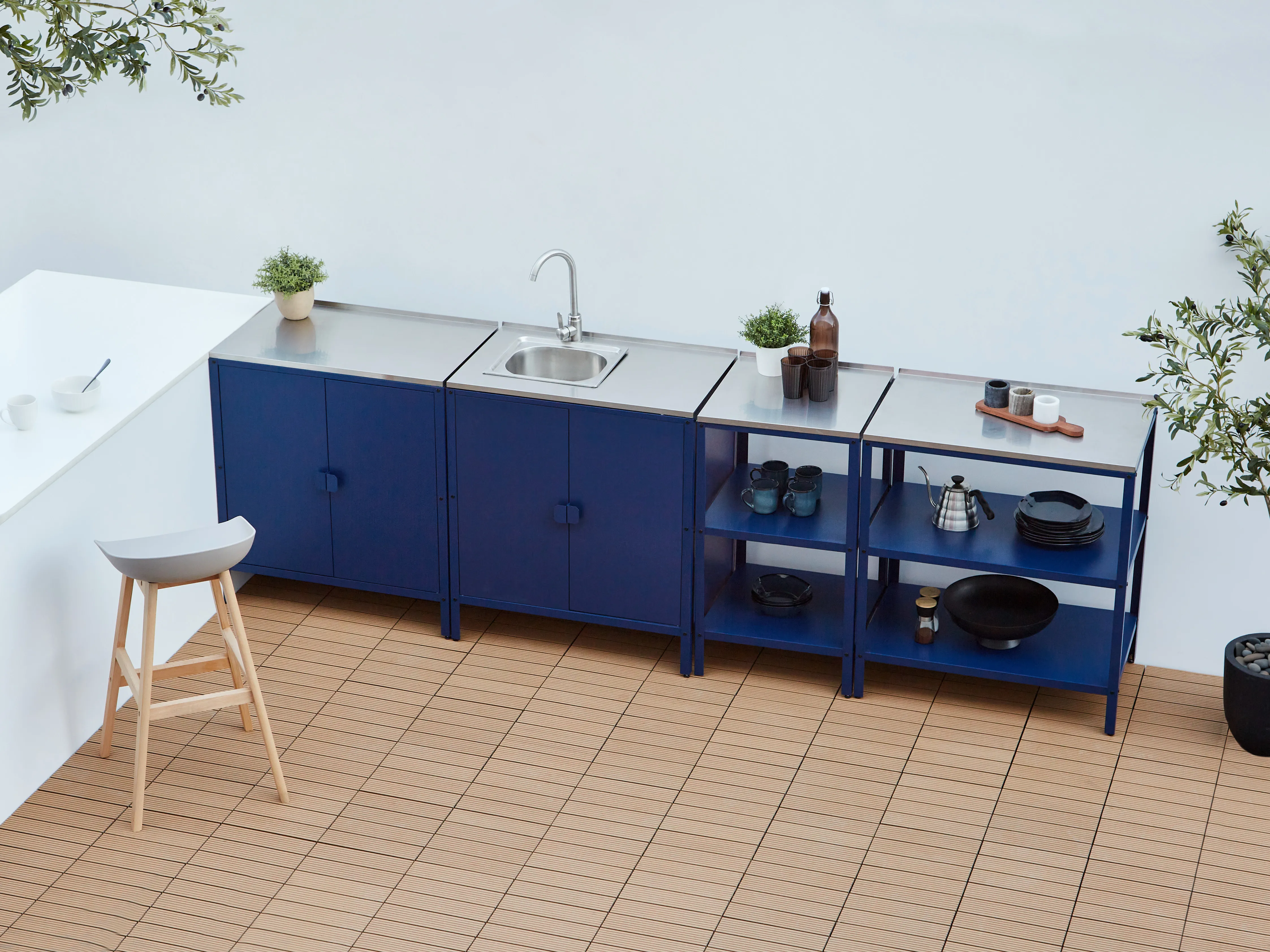 4 Piece Outdoor Kitchen Set with Sink VILAMA Metal Blue