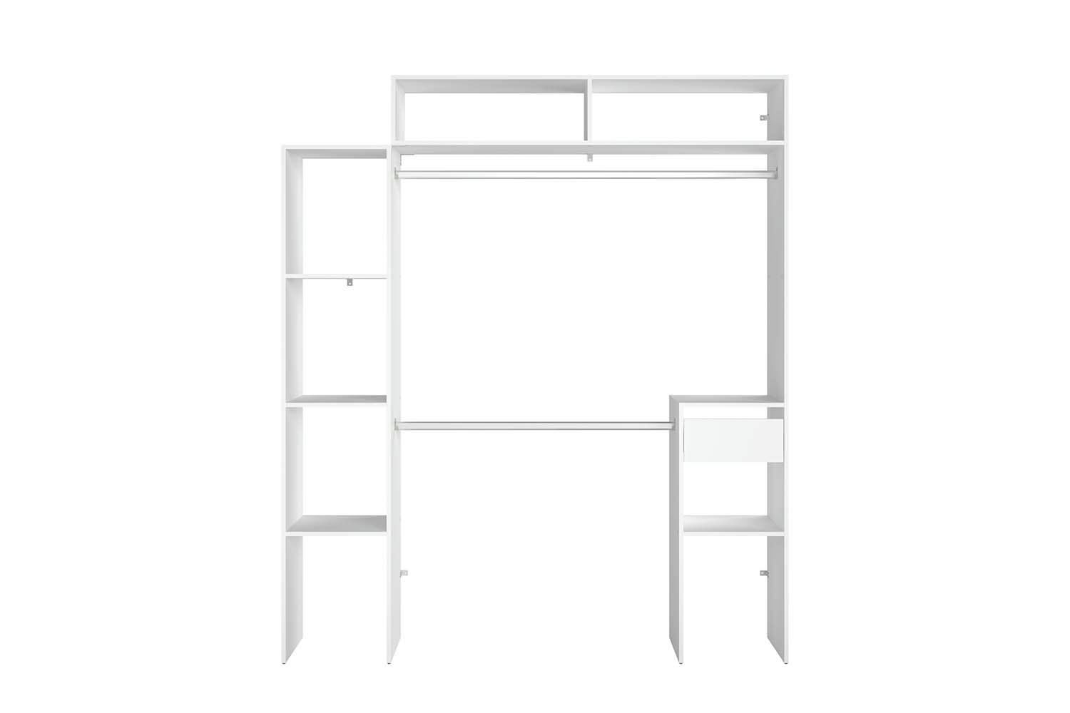 ELYSEE - Dressing blanc extensible avec 2 penderies, 4 étagères et 1 tiroir