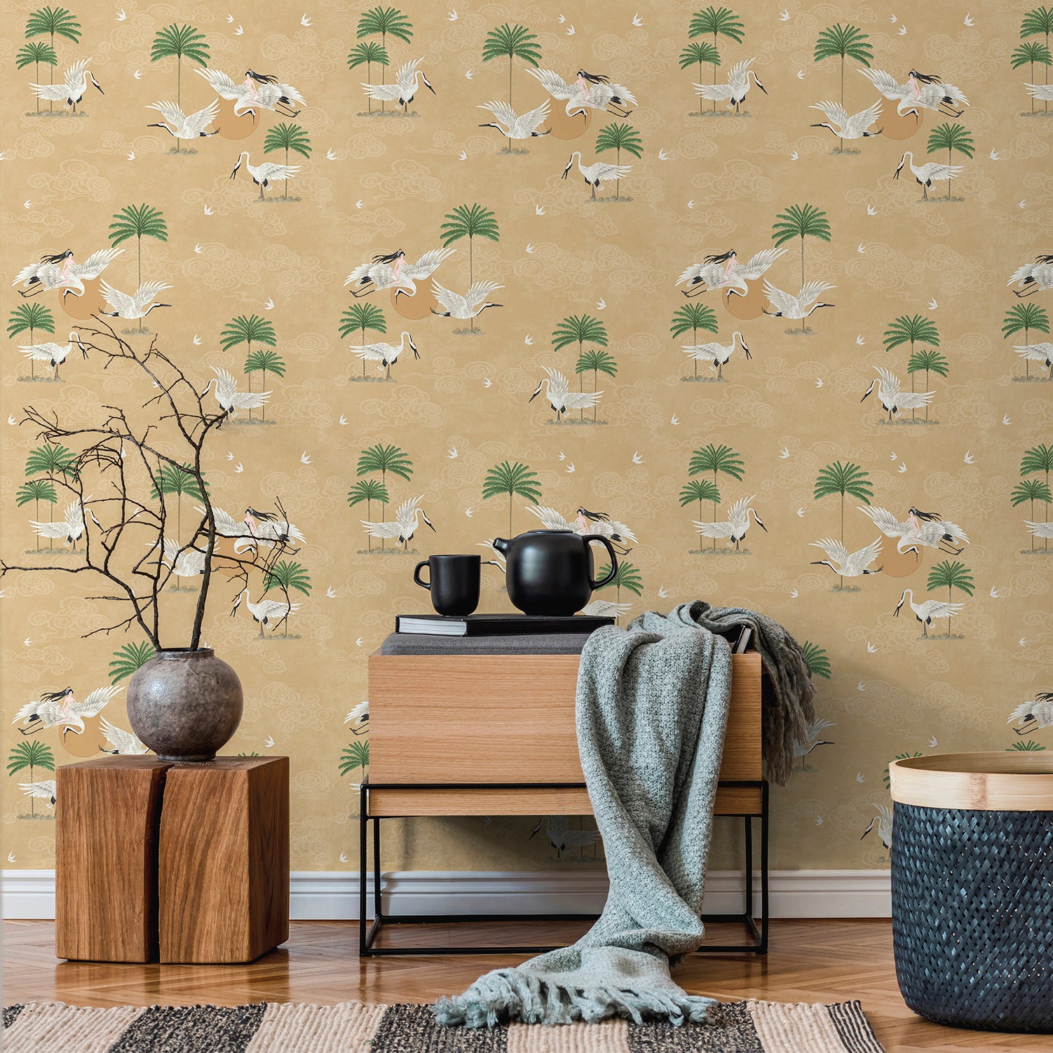 Walls4You behang kraanvogels beige - 53 cm x 10 m - 640344