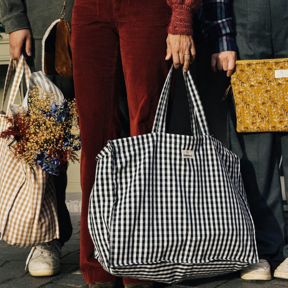 PAR AMOUR - Sac cabas en coton imprimé Vichy noir