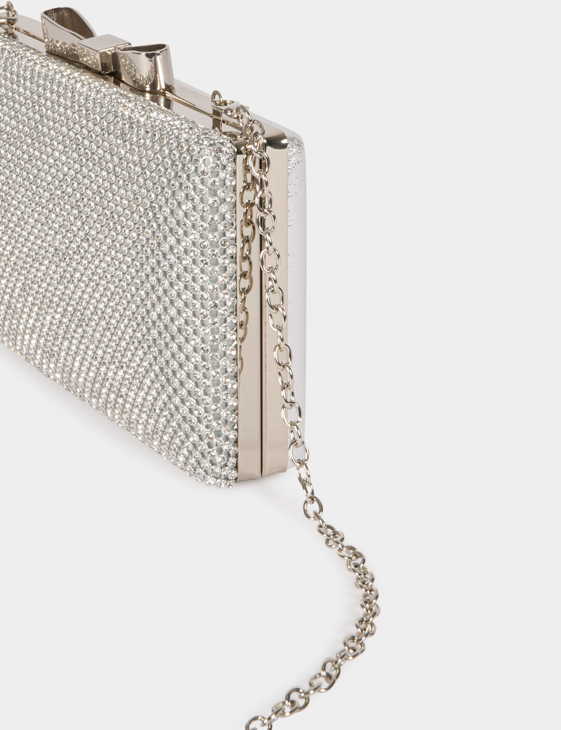Satin Clutch With Rhinestones Silver Color Women