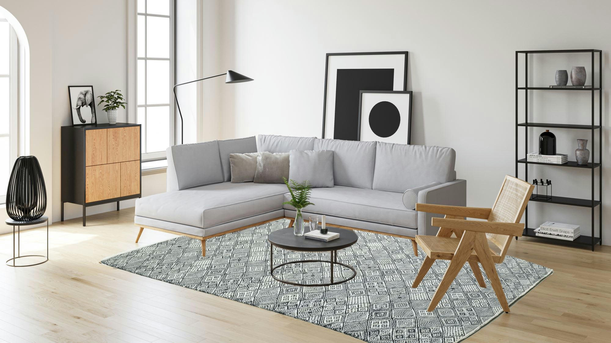 MOLDE - Tapis tissé main en laine naturelle noir / blanc 120x180 cm