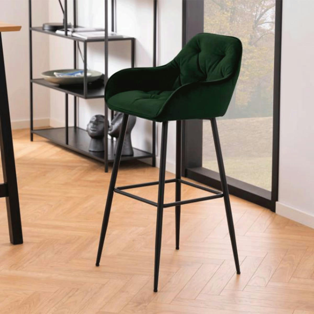 BROKEN - Lot de 2 tabourets design en velours et métal vert