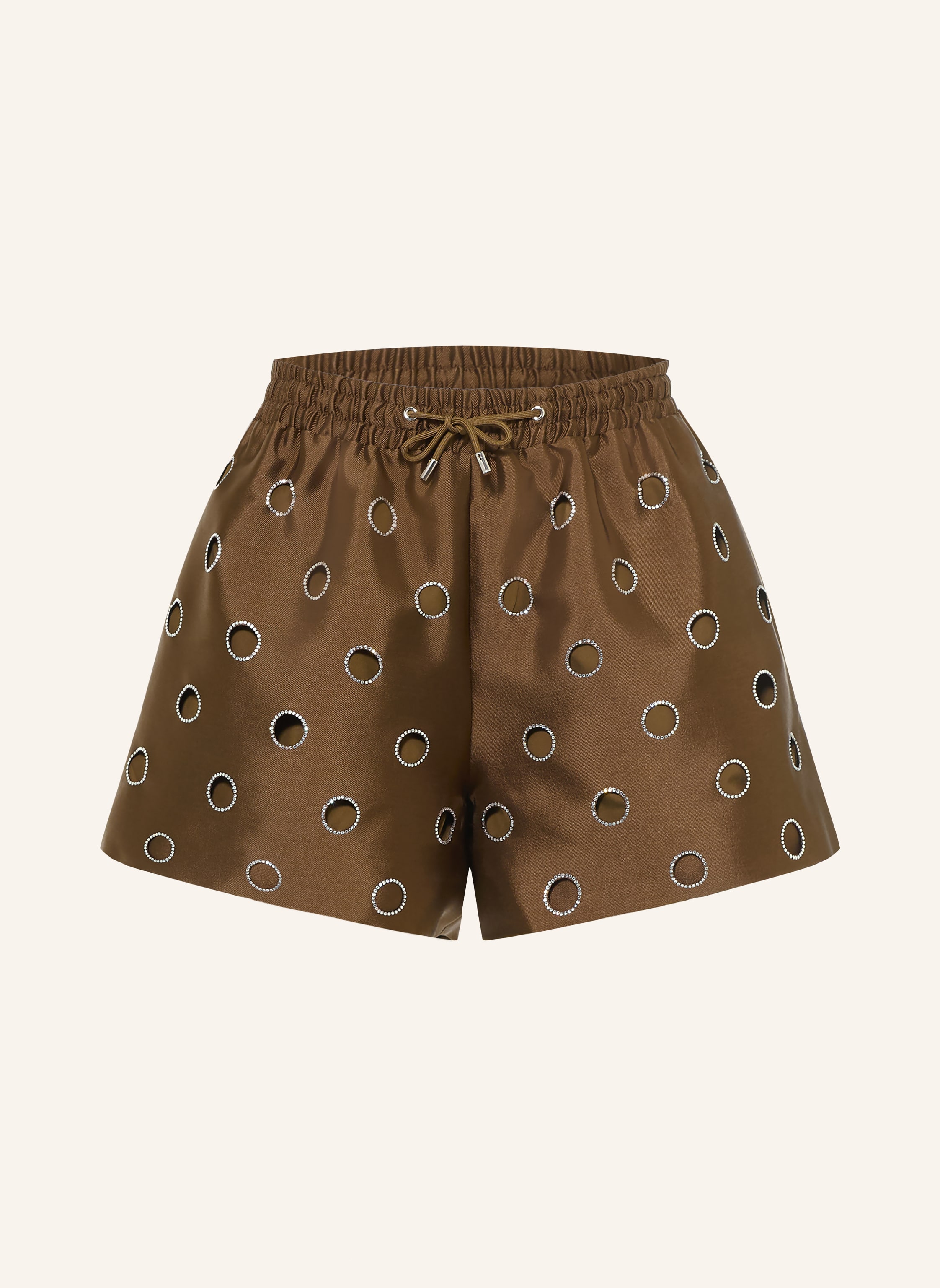 SANDRO Satinshorts mit Cut-outs und Schmucksteinen