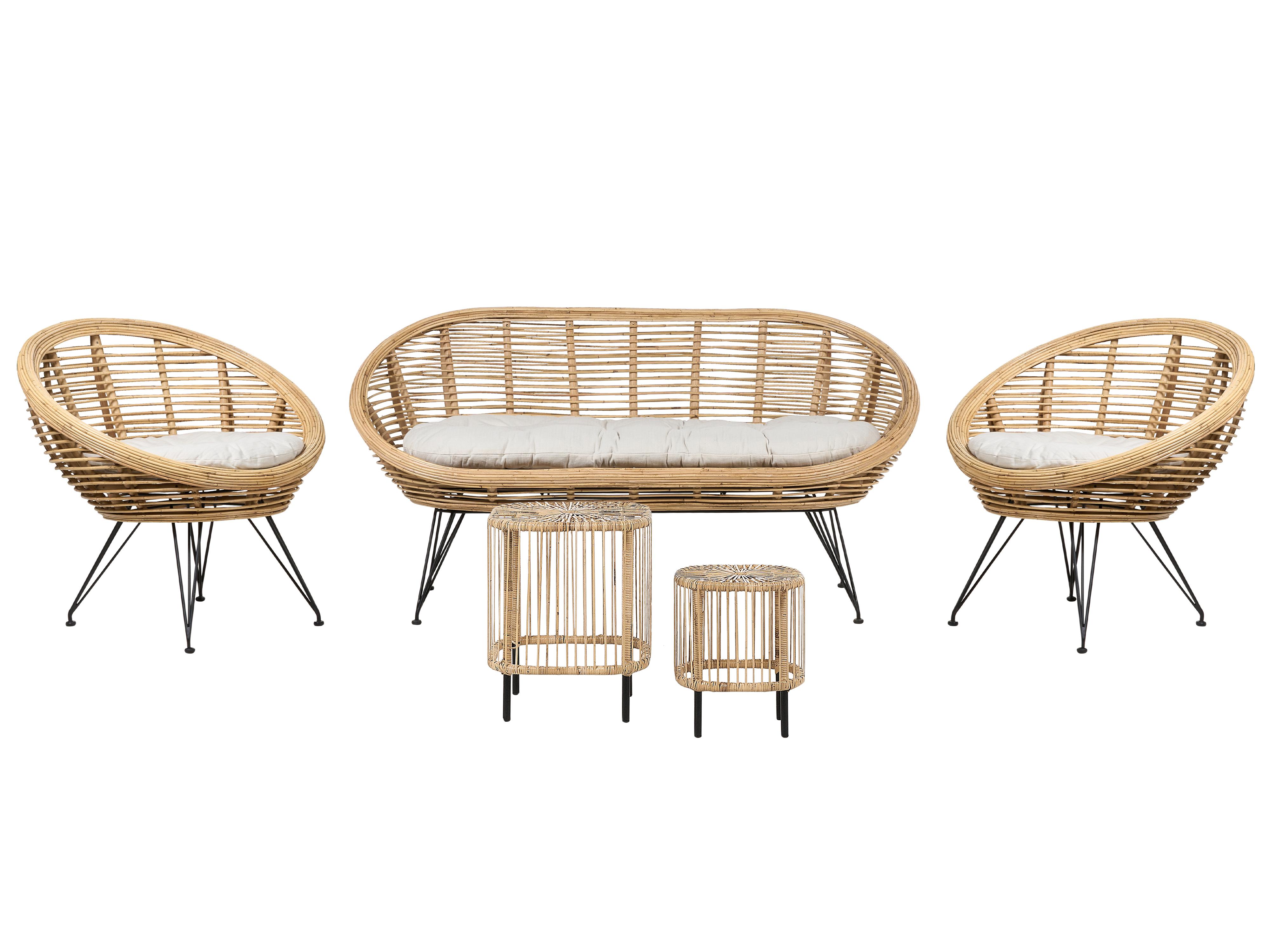 Garden Lounge Set with Table 3 Seater MARATEA/CESENATICO Rattan Natural