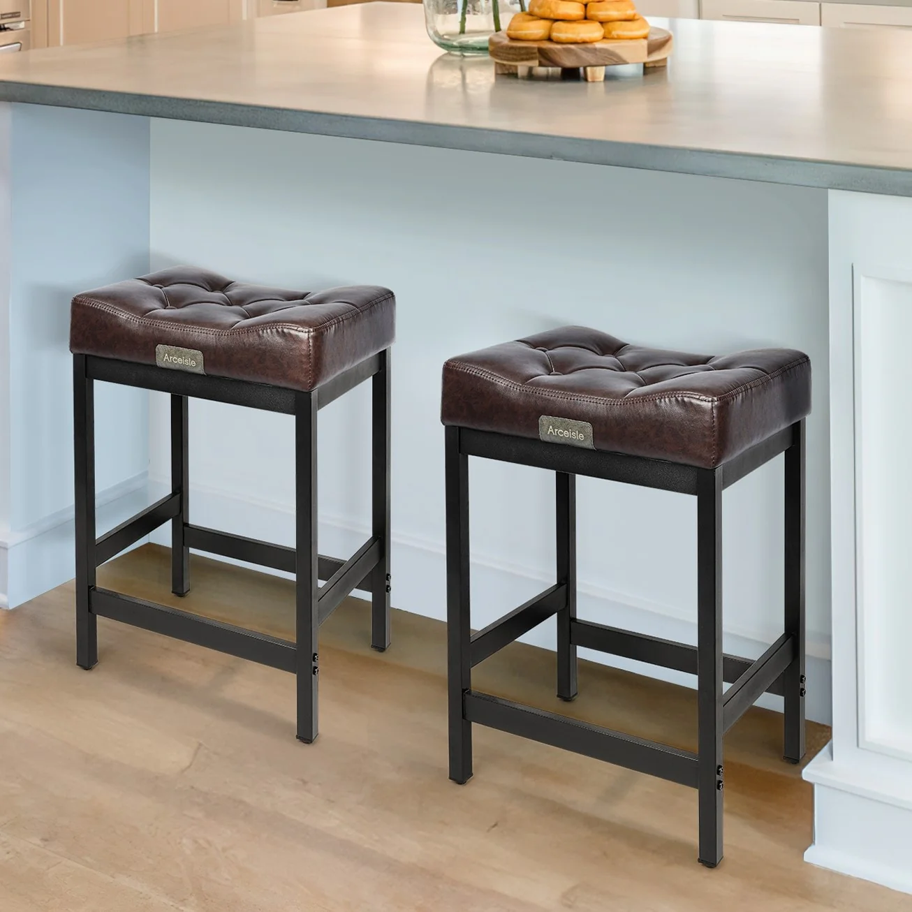Backless Saddle Stool, Upholstered barstool